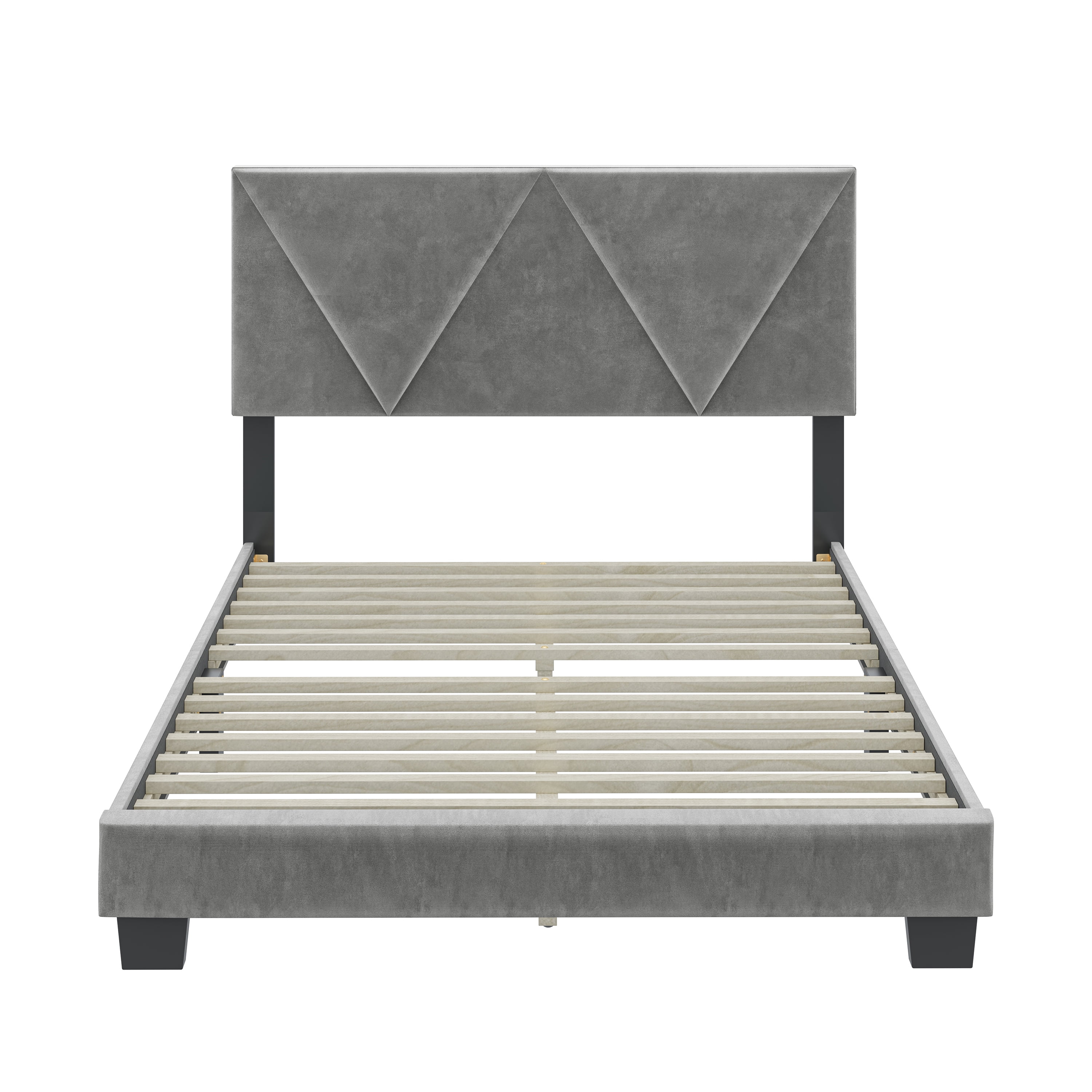 Boyd Sleep Vector Gray Velvet Queen Size Upholstered Platform Bed Frame with Adjustable Headboard - Image 5