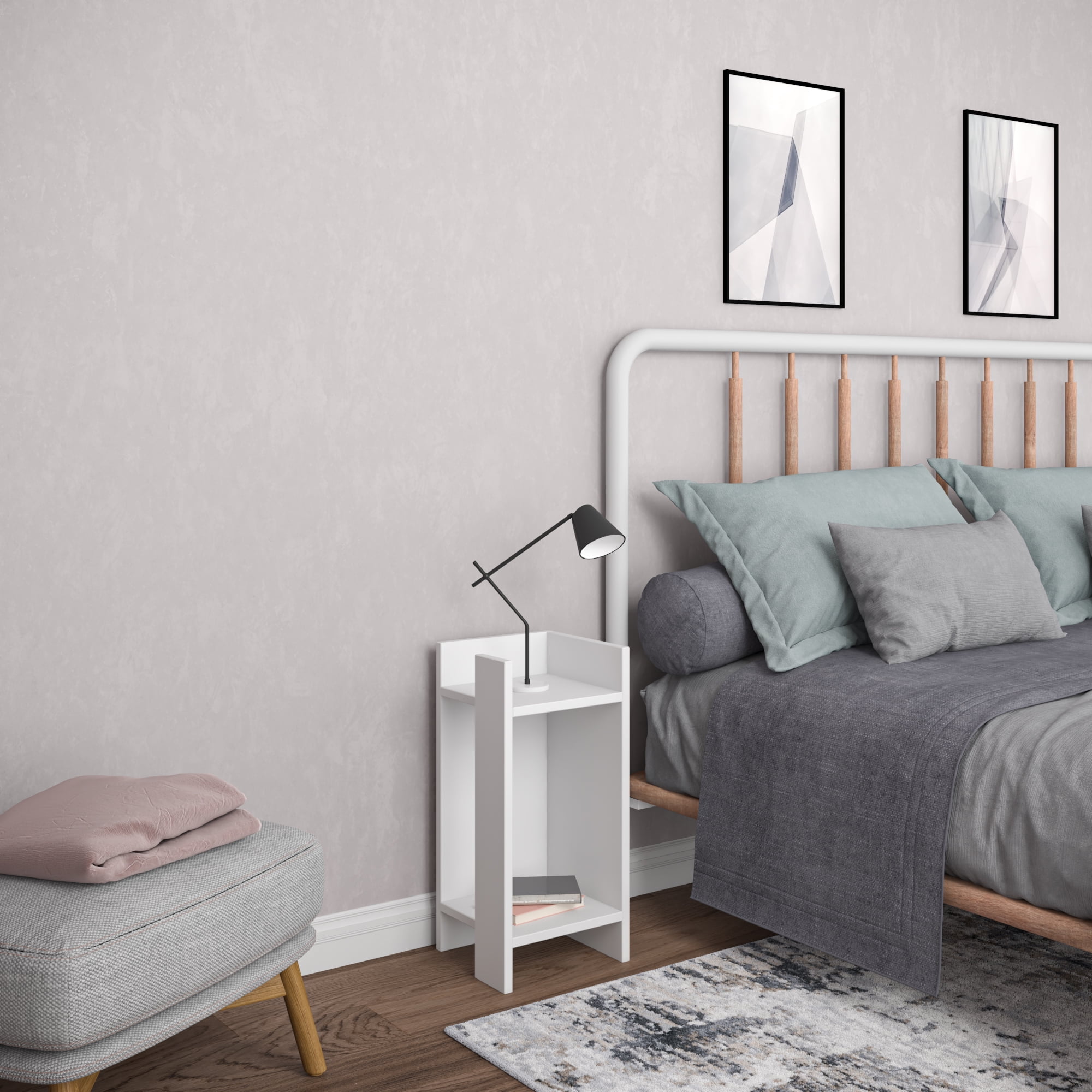 Ada Home Decor Nightstand, 2-Tier Storage End Table, Wood Side Table with Storage Cabinet for Bedroom, Living Room - White - Image 5