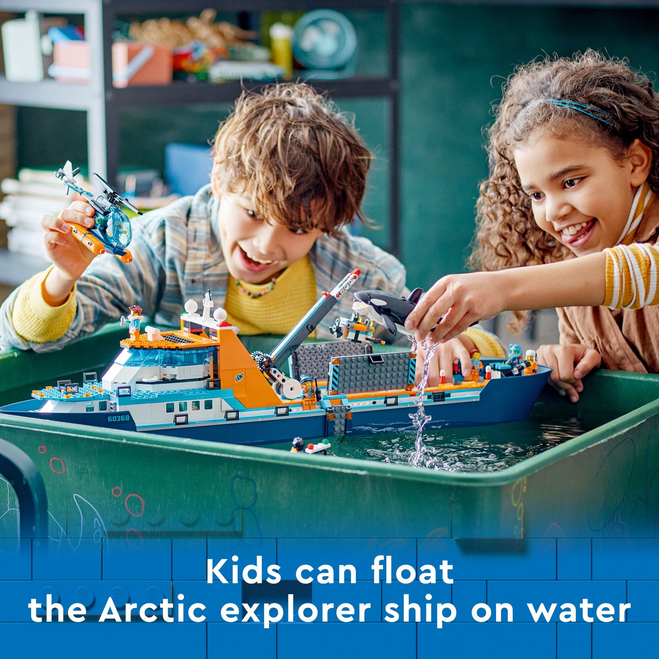 LEGO City Arctic Explorer Ship 60368 Building Toy Set, Fun Toy Gift for 7 year old Boys and Girls, with a Floatable Boat, Helicopter, Dinghy, ROV Sub, Viking Shipwreck, 7 Minifigures and an Orca - Image 6