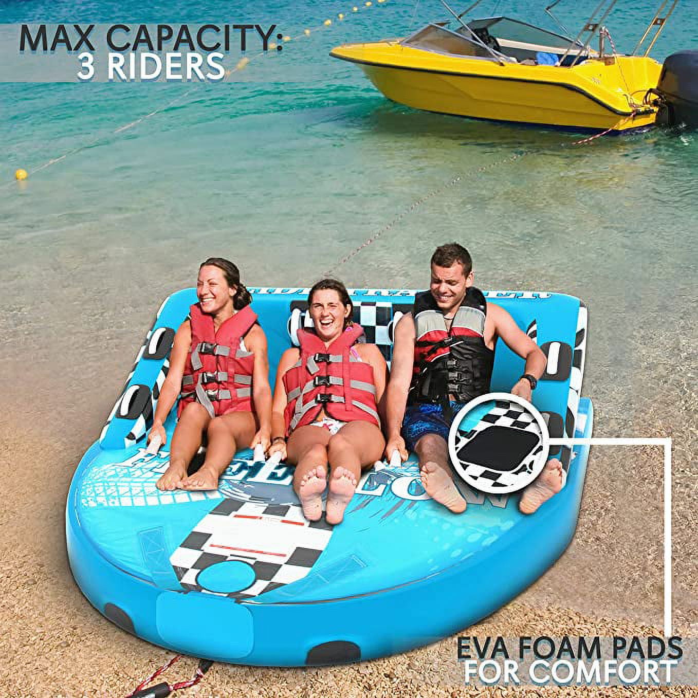 SereneLife High-Quality Watersports Towable Tube - Front & Back Tow Points with Wide Wingspans, Blue - Image 6