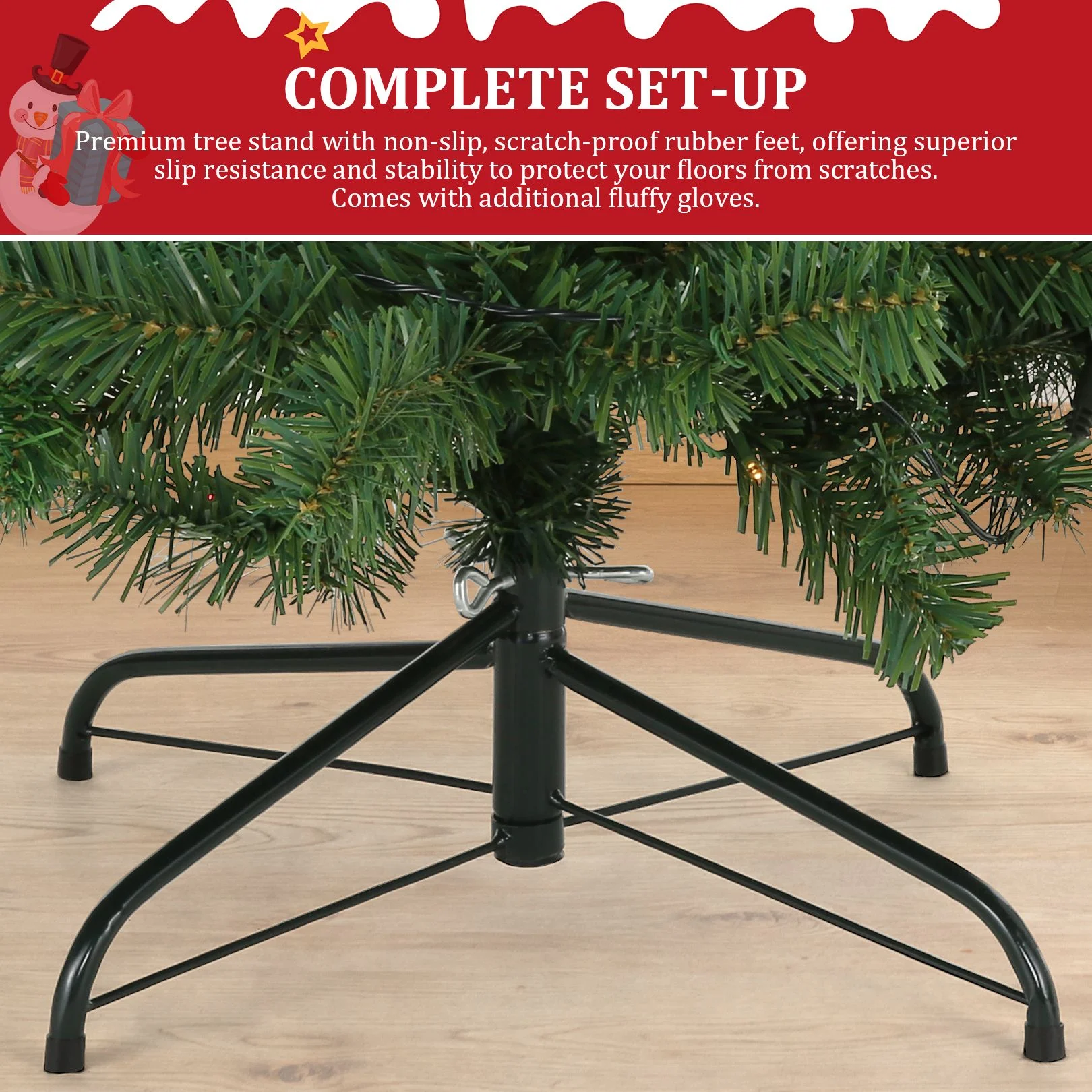 Funcid 6ft Premium Pre-Lit Hinged Artificial Christmas Tree Full Tree with 1477 PVC Branch Tips, 250 Multicolored Lights, 10 Light Sequences, Foldable Metal Stand, Green - Image 3