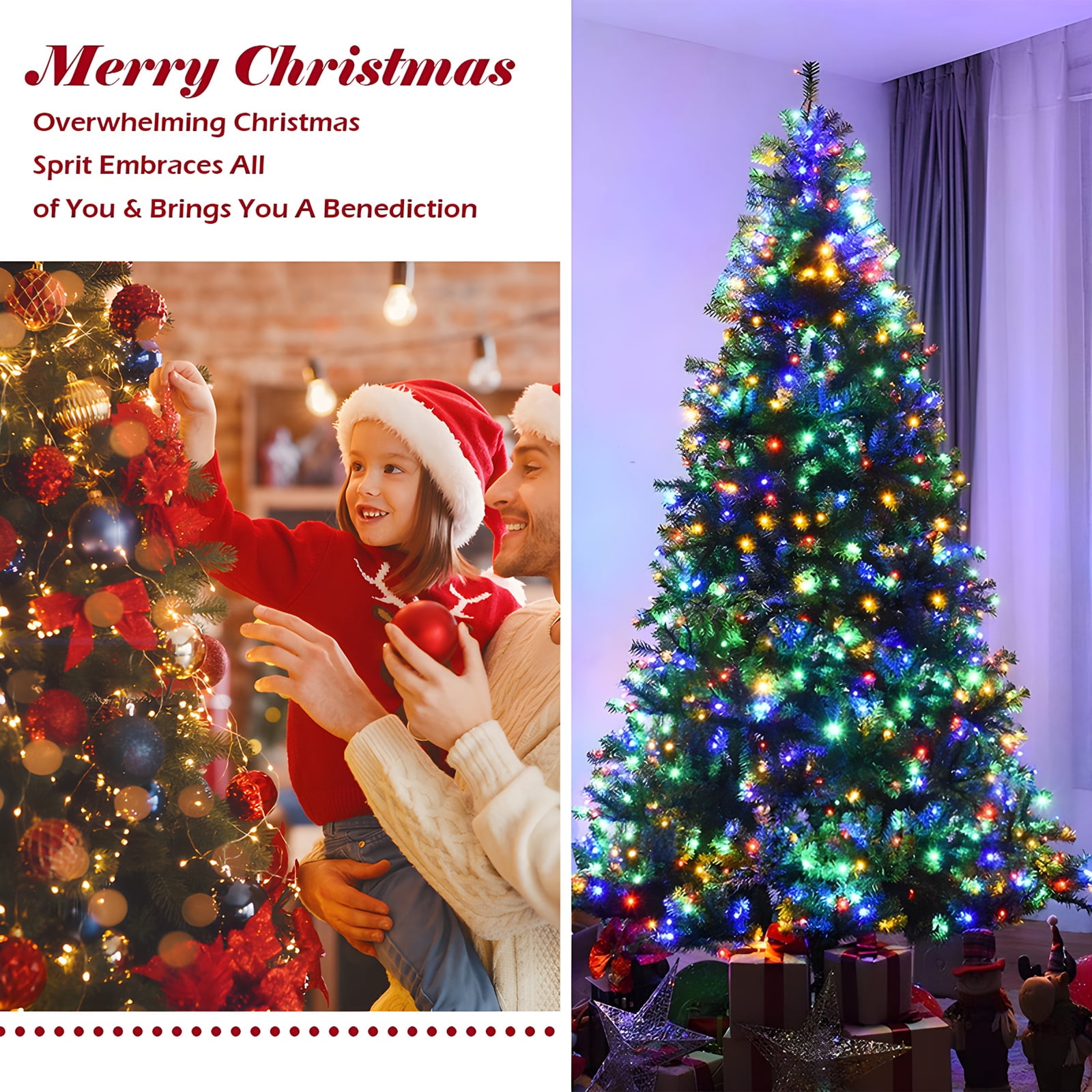 Fenbeli 6ft Pre-Lit Artificial Christmas Tree with 250 Multicolored LED Lights, 8 Sequences, Green - Image 5