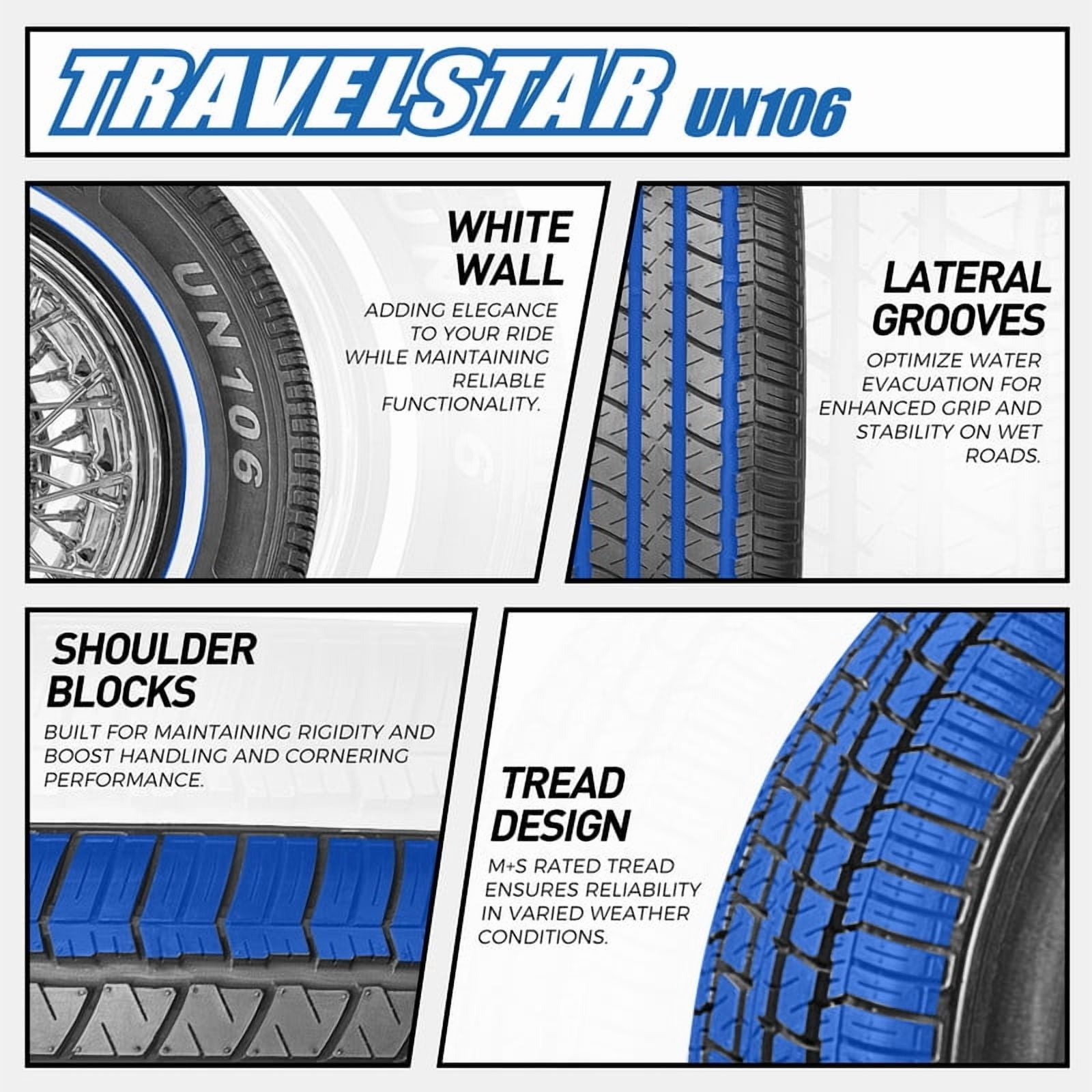 Travelstar UN106 All Season 205/75R14 95S Passenger Tire 205/75/14,White Wall 18mm(Tire Only) - Image 5