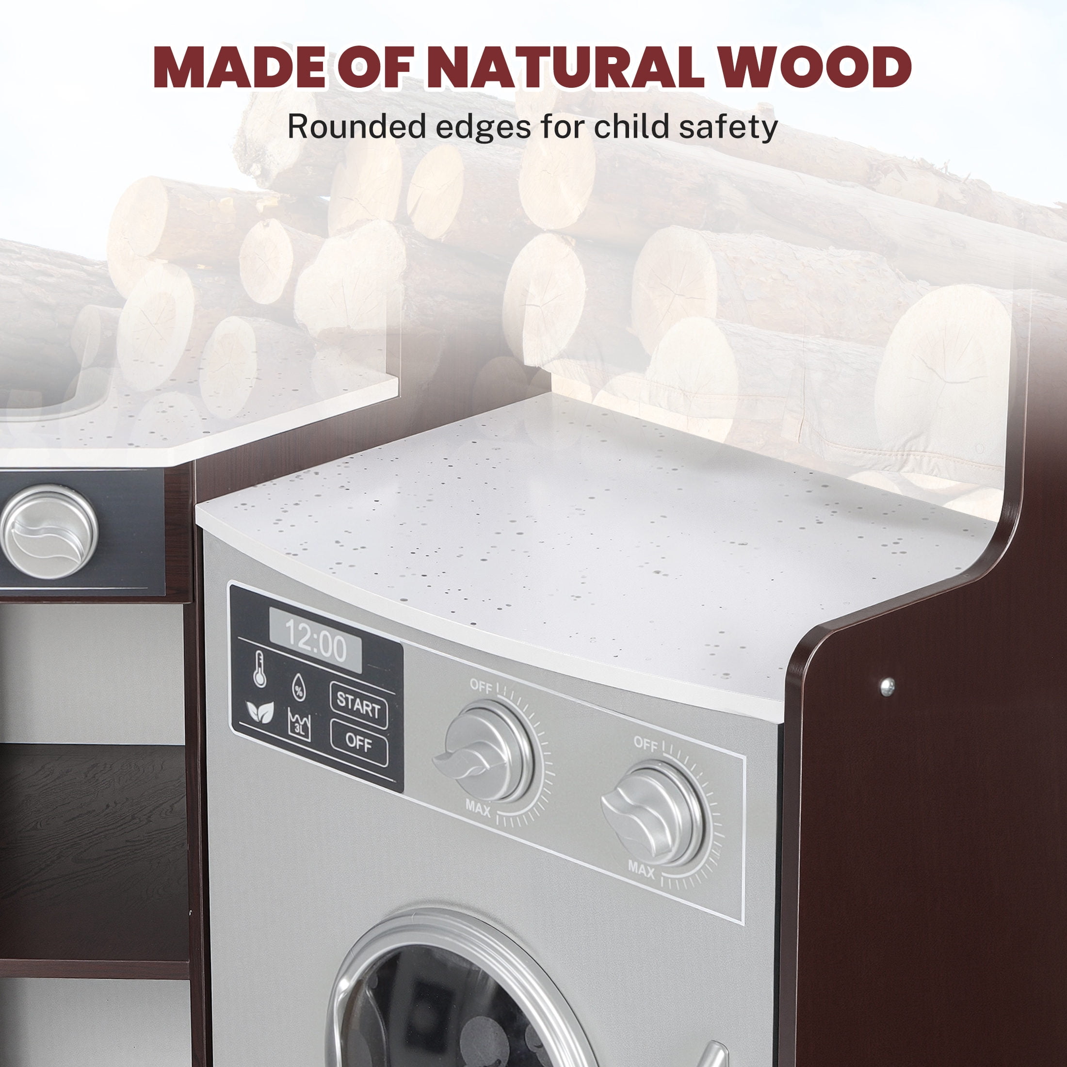 iYofe Corner Wooden Play Kitchen, Kids Kitchen Playset w/Light & Sound, Phone, Microwave, Stove, Cocina de Juguete Para Niña with Cooking Toys Accessories for Toddler Ages 3-5 Boys Girls, Espresso - Image 4