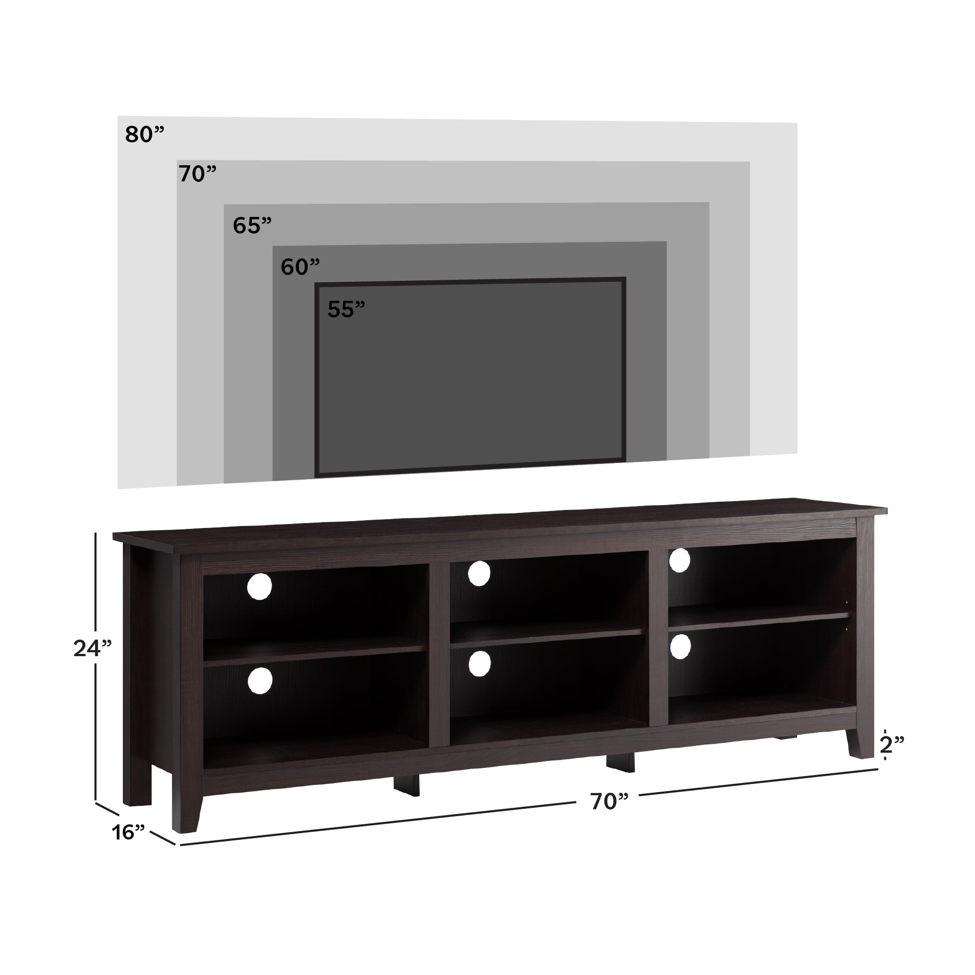 Walker Edison Open Storage TV Stand for TVs up to 80", Espresso - Image 7