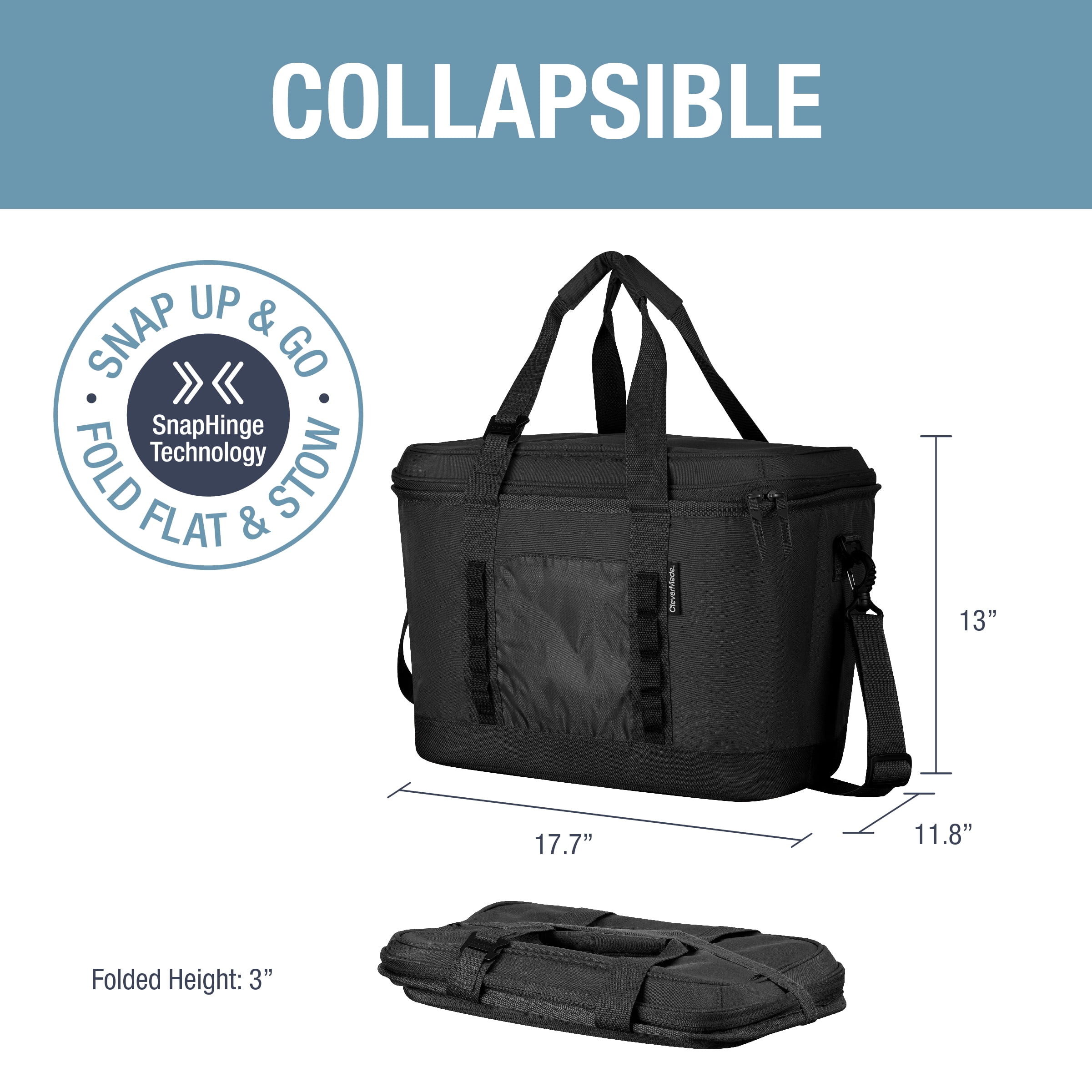 CleverMade 50 Can Pacifica Collapsible Cooler, Midnight/Black - Image 6