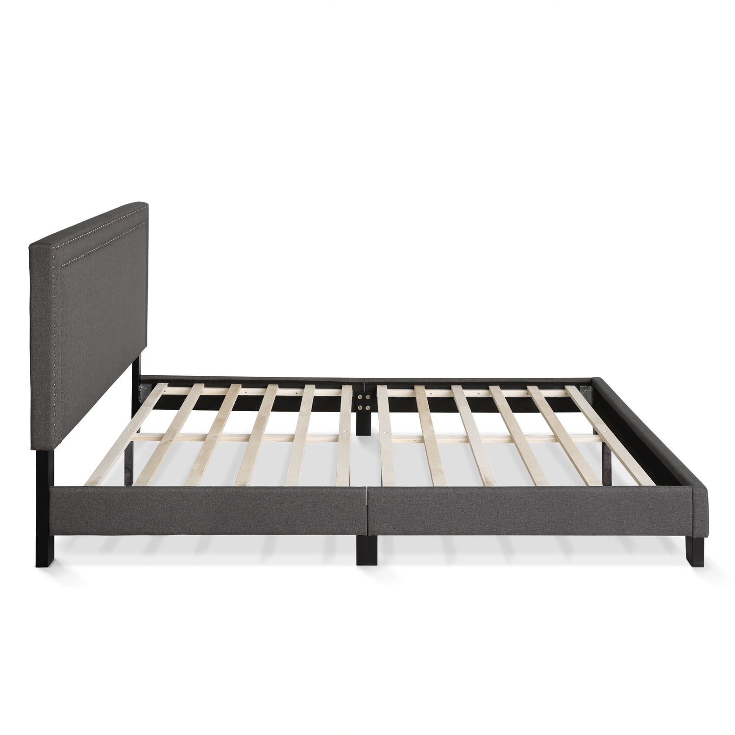 Furinno Laval Double Row Nail Head Bed, 12 Piece Slat Style, Stone, Queen - Image 3