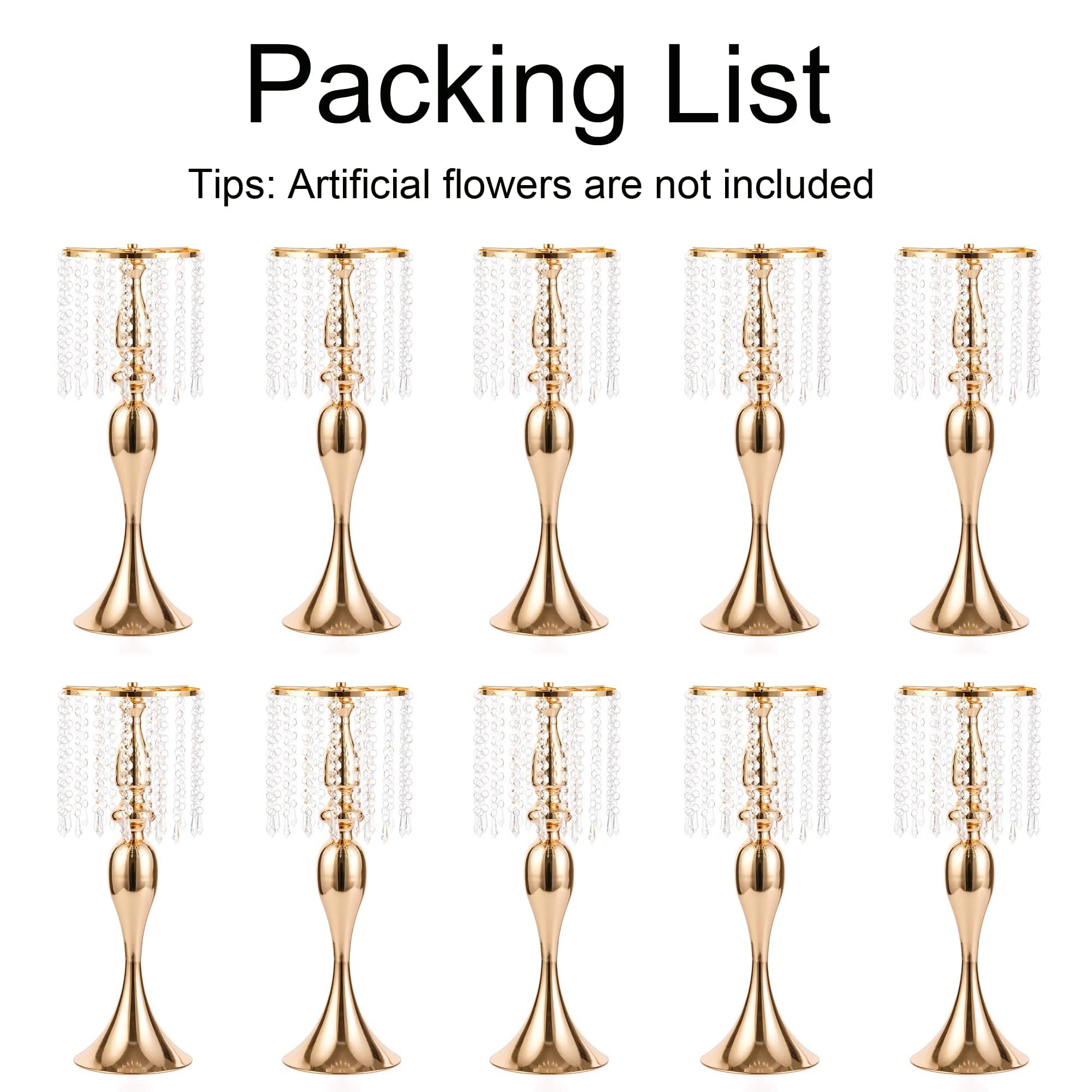 Nuptio 21.3in/54cm Tall Crystal Gold Metal Vase Flower SCrystal Metal Centerpiece Vase 10Pcs 21.3 inches Tall Flower Stand Holders Wedding Centerpiece Chandelier for Reception Tables Wedding Supplies - Image 7