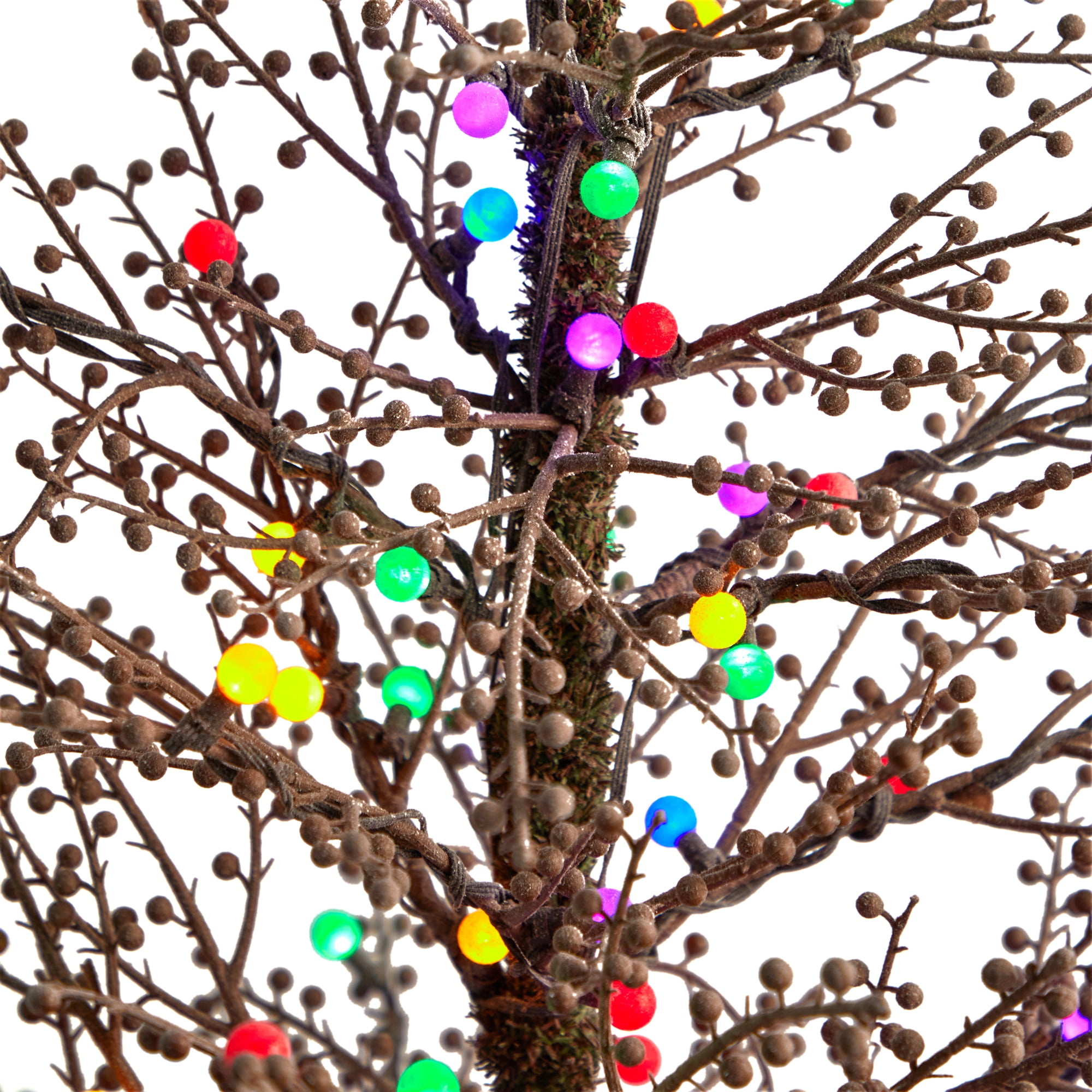 Nearly Natural 4' Brown Frosted Berry Twig Artificial Christmas Tree Prelit 100 Multicolored Gum Ball LED Lights - Image 6