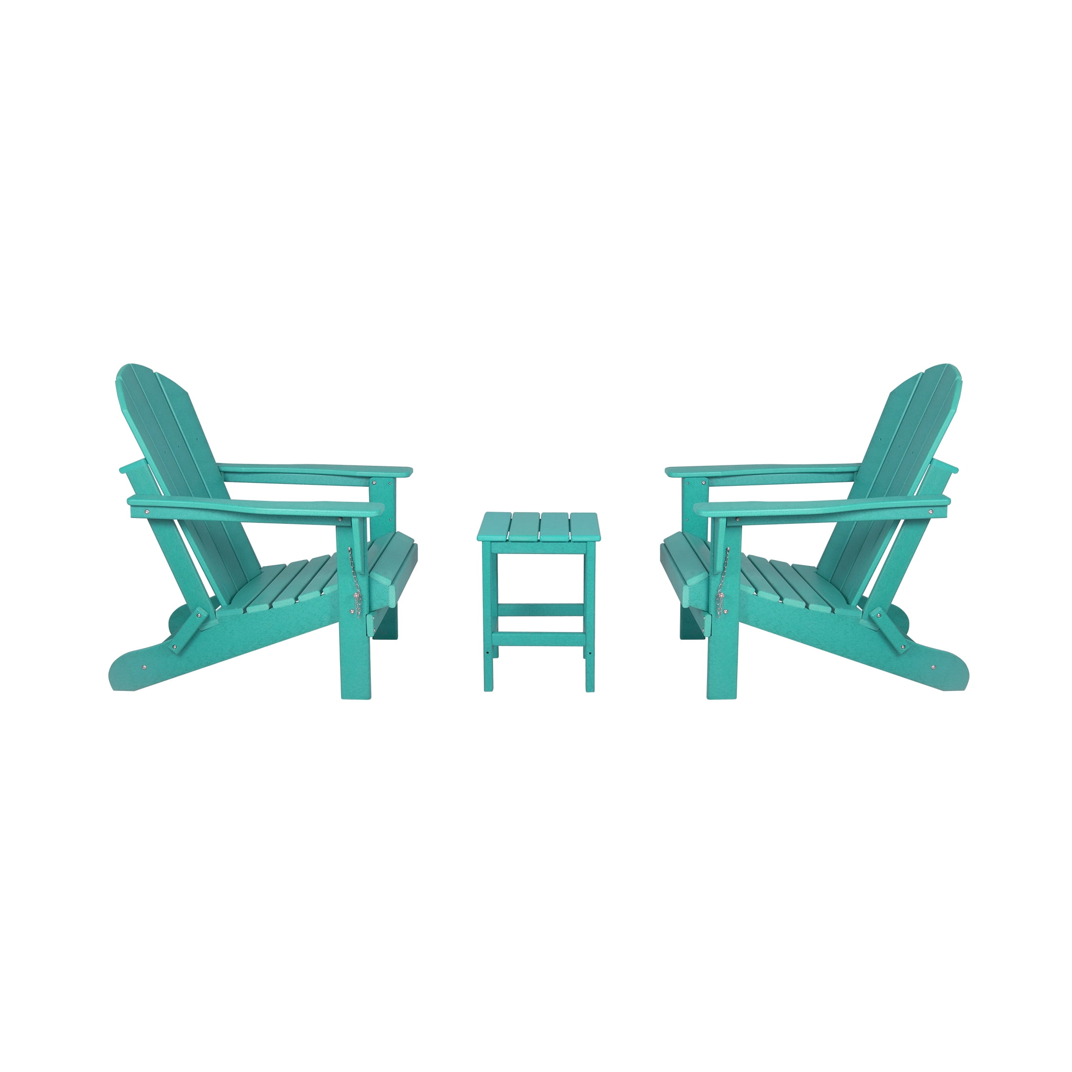 Polytrends Laguna Hdpe All Weather Outdoor Patio Foldable Adirondack Chairs With Side Table (3-Piece Set) Turquoise - Image 6