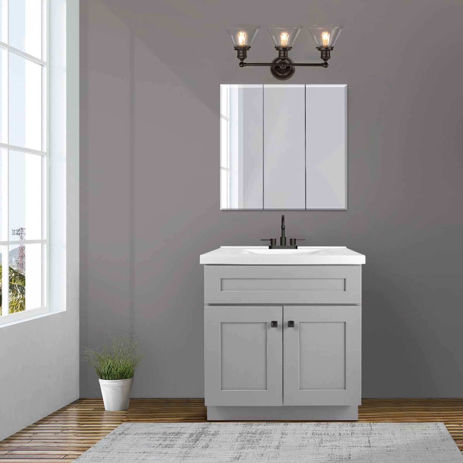 Augustin 26" Black Dimmable Modern 3-Light Vanity Light with Seeded Glass Shades - Image 7