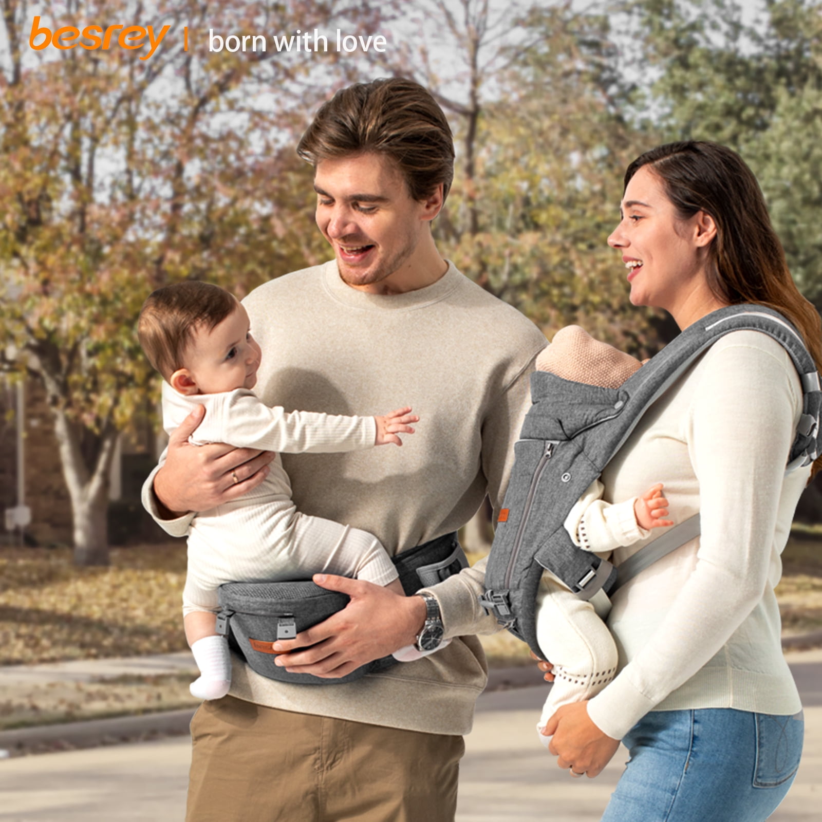 Besrey Baby Carrier with Hip Seat Newborn to Toddler, 7-45lb,Baby Body Holder Chest with Back Support,Gray - Image 4