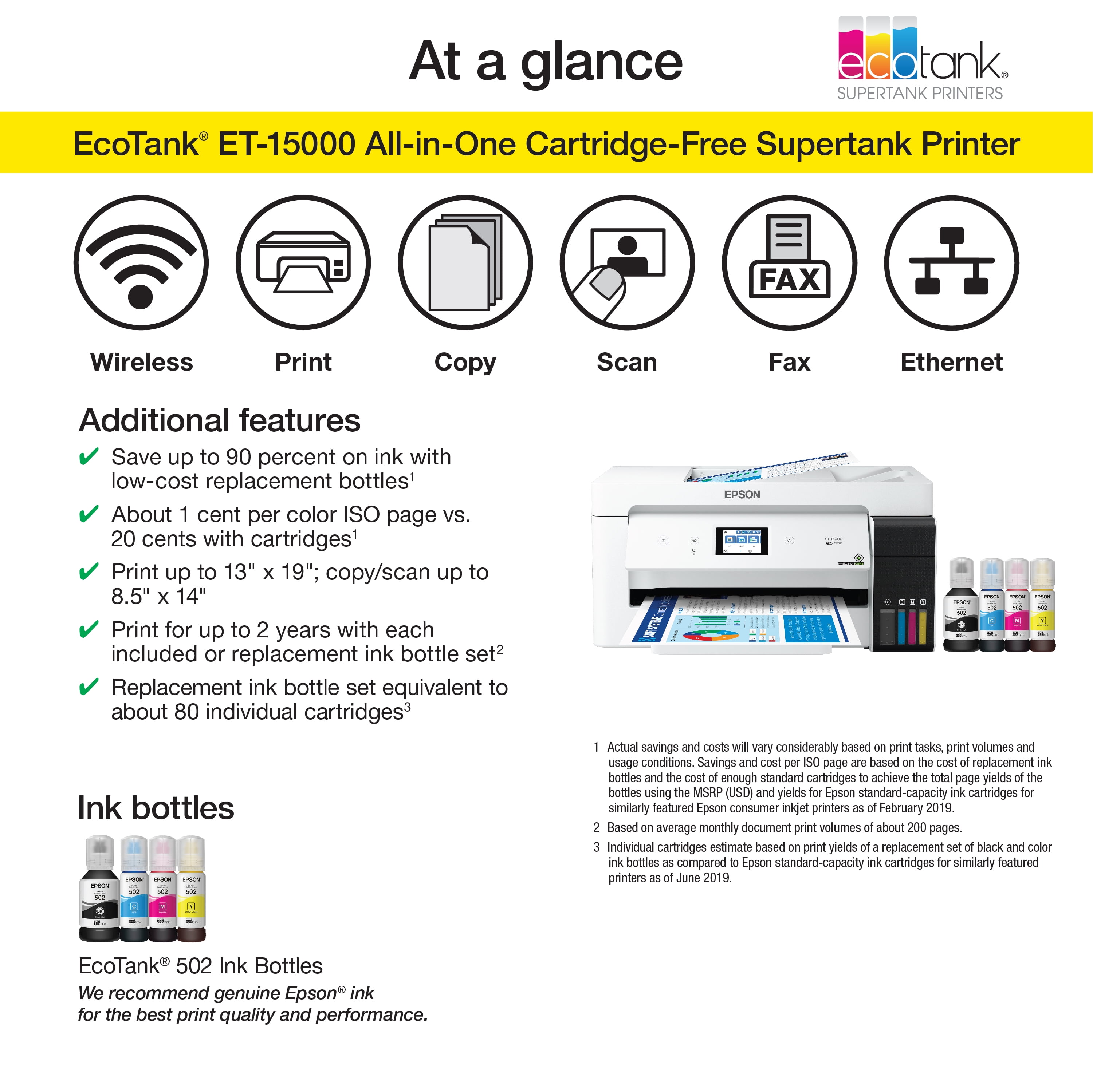 Epson EcoTank ET-15000 Wireless Color All-in-One Supertank Printer with Scanner, Copier, Fax, Ethernet and Printing up to 13 x 19 Inches - Image 5