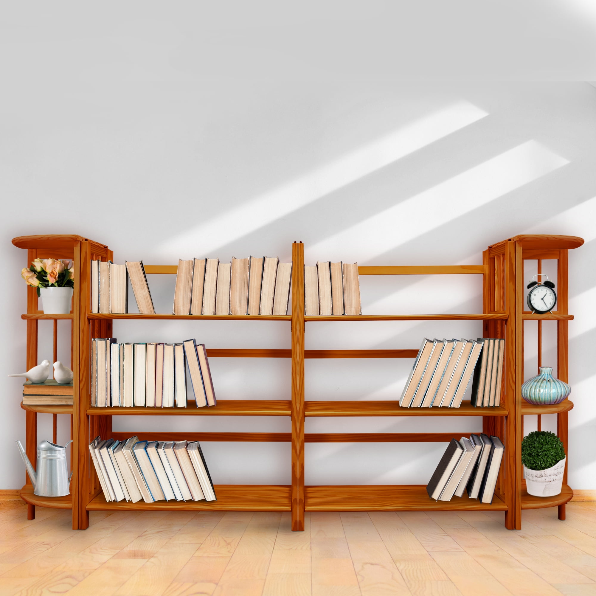 3-Shelf Folding Stackable Bookcase 27.5" Wide-Walnut - Image 4
