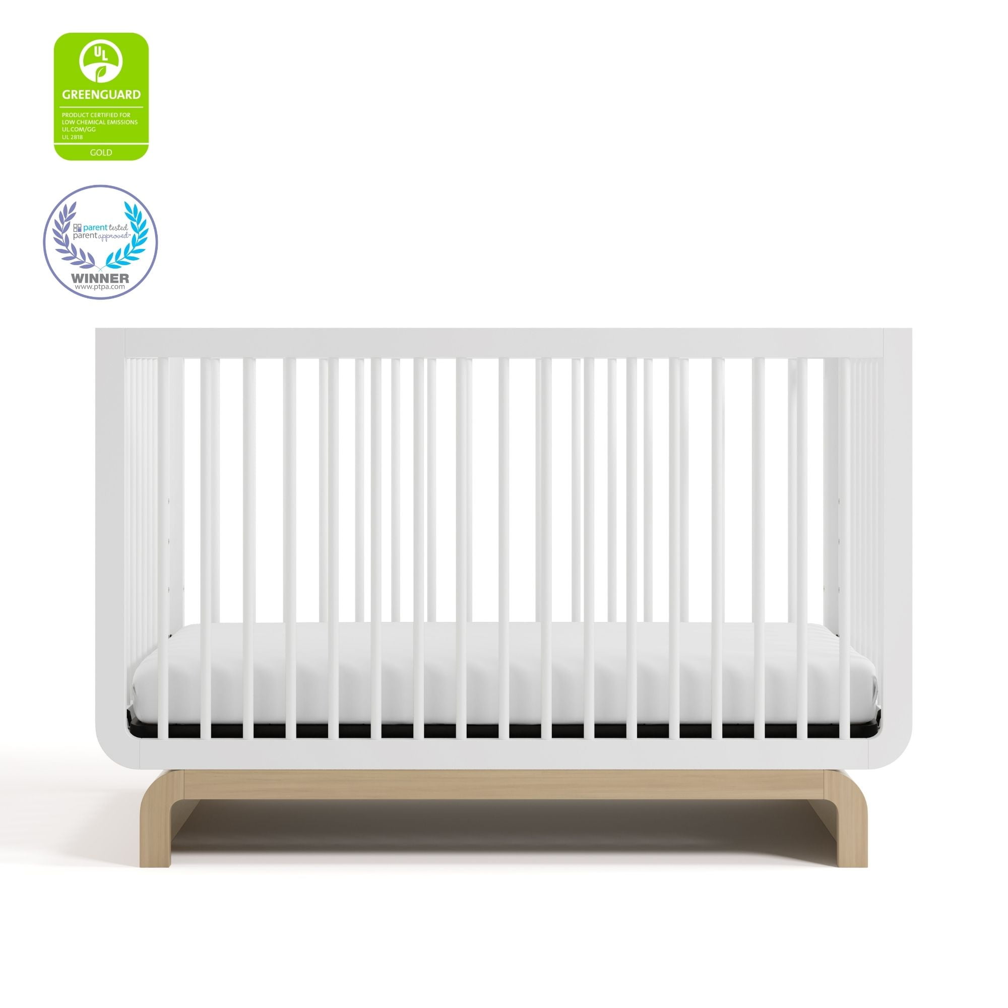 Storkcraft Santorini 5-in-1 Convertible Baby Crib, White with Driftwood - Image 10