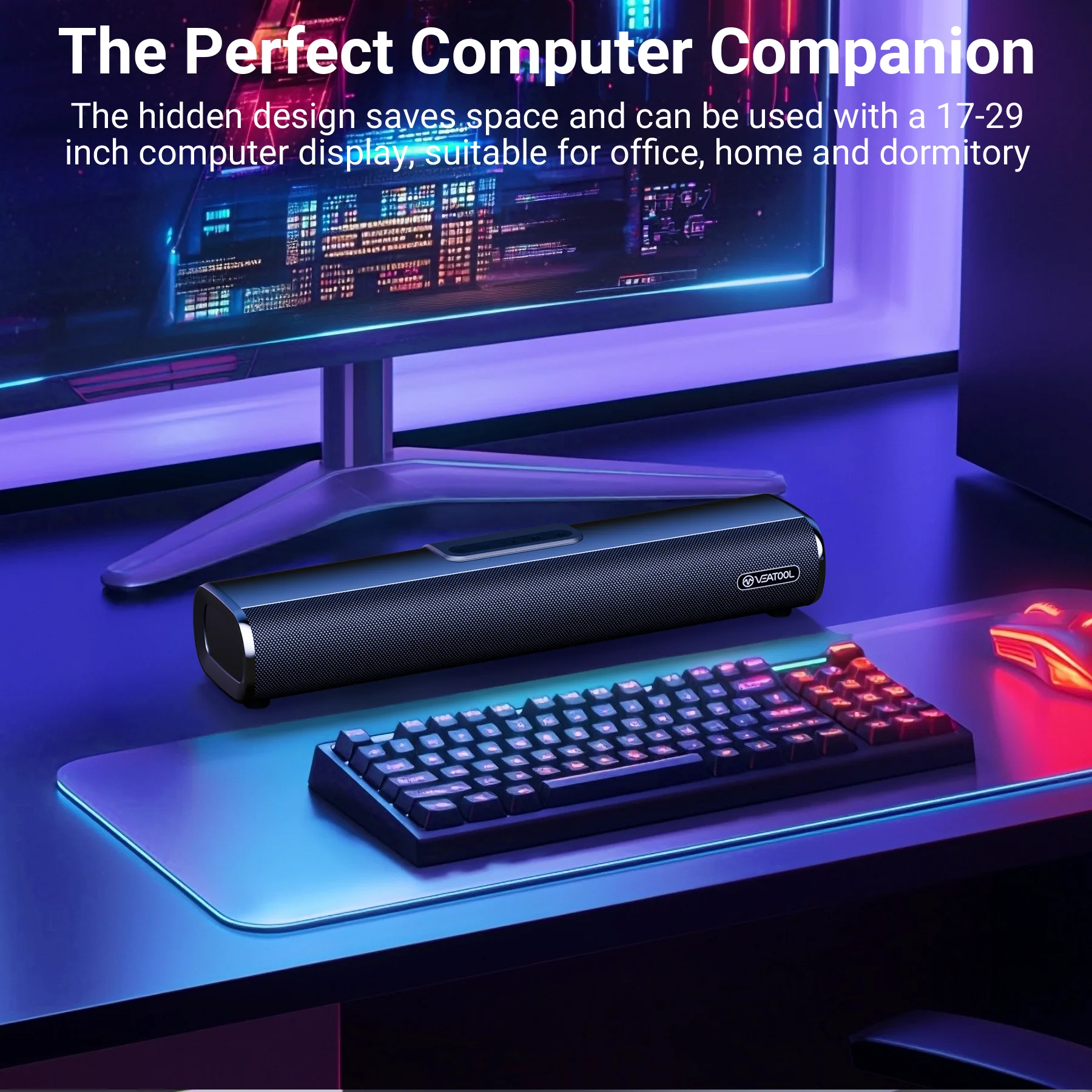 VEATOOL Soundbar for Smart TV, 50Watts-16 Inches Small Bluetooth Sound Bar with Built-in Subwoofer,3D Surround Sound System TV Sound Bar, OPT/AUX/USB Connection, 3EQS, Wall Mountable - Image 8