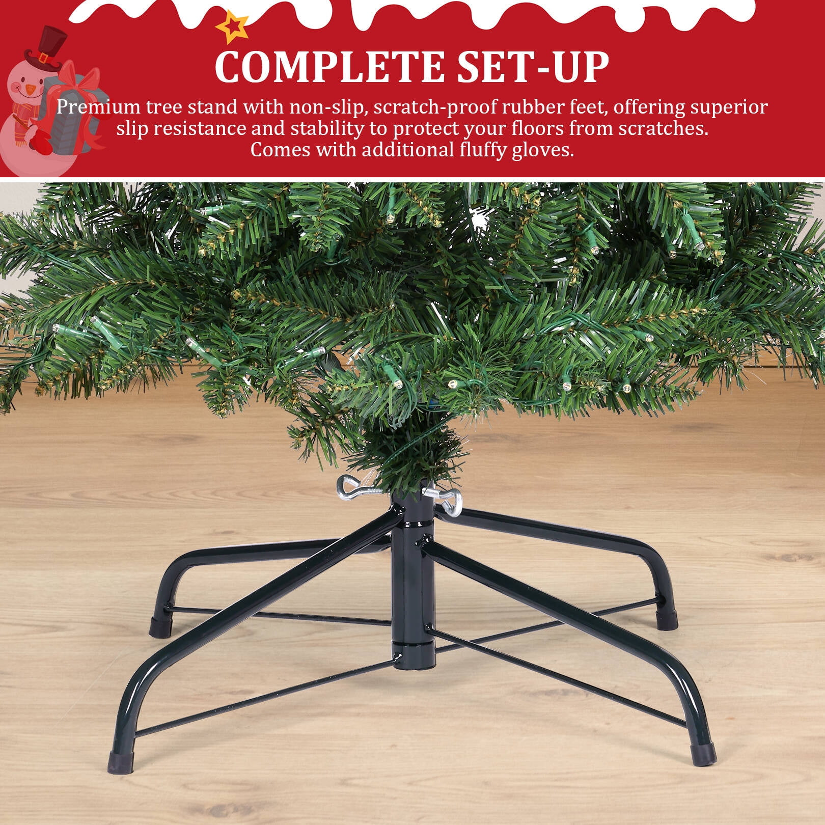 Funcid 6ft Pre-Lit Artificial Hinged Slim Pencil Christmas Tree with 250 Multi-Color Lights, 972 Branch Tips, Metal Hinges & Foldable Base, Green - Image 11