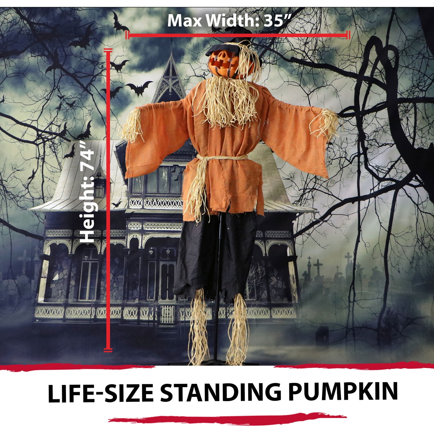 Haunted Hill Farm 6 ft Animatronic Pumpkin Scarecrow Indoor/Covered Outdoor Halloween Decoration, HHPUM-1FLSA - Image 9