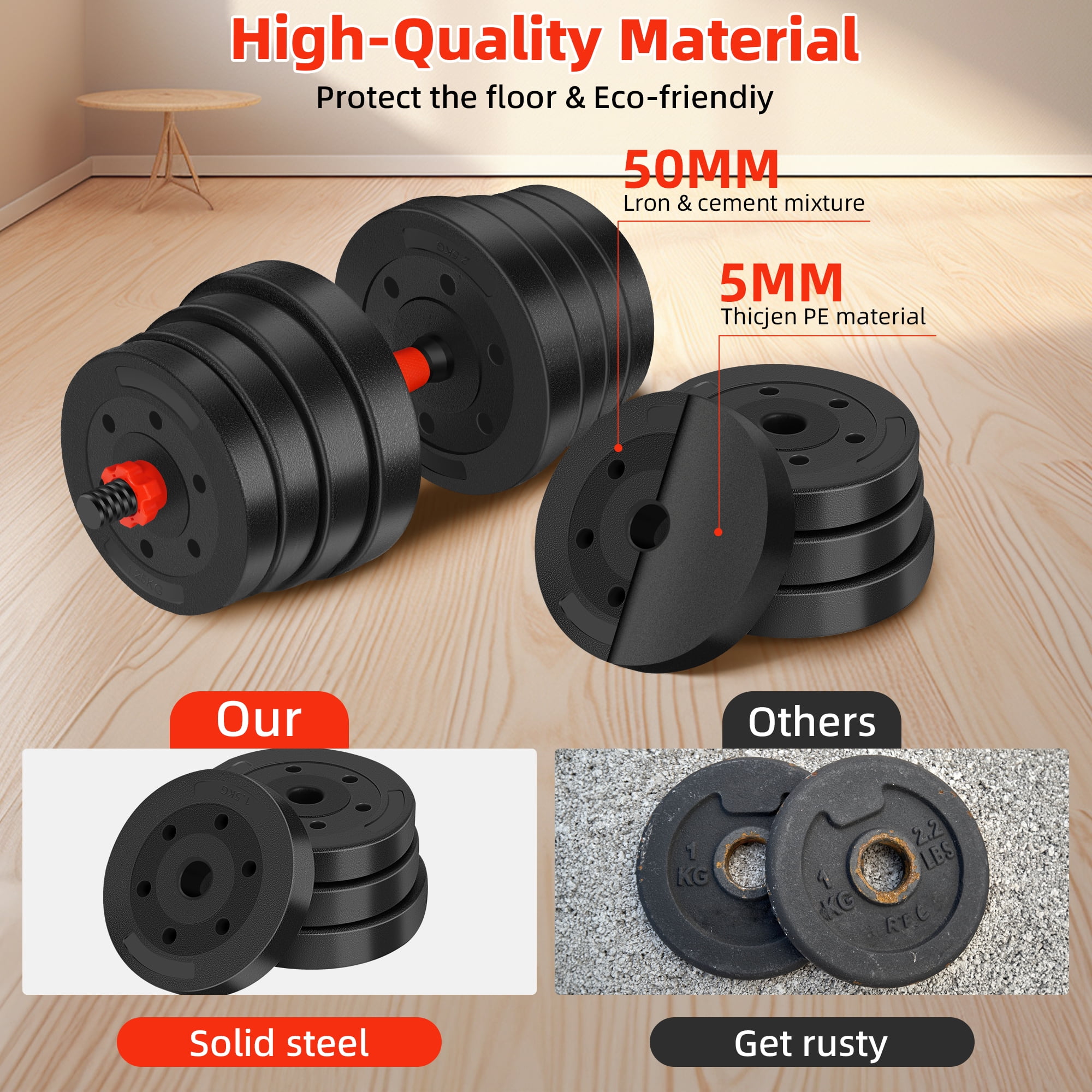 ARVAKOR 66 LBS Adjustable Dumbbell Set, Free Weights Dumbbells Set for Workout, Black - Image 8