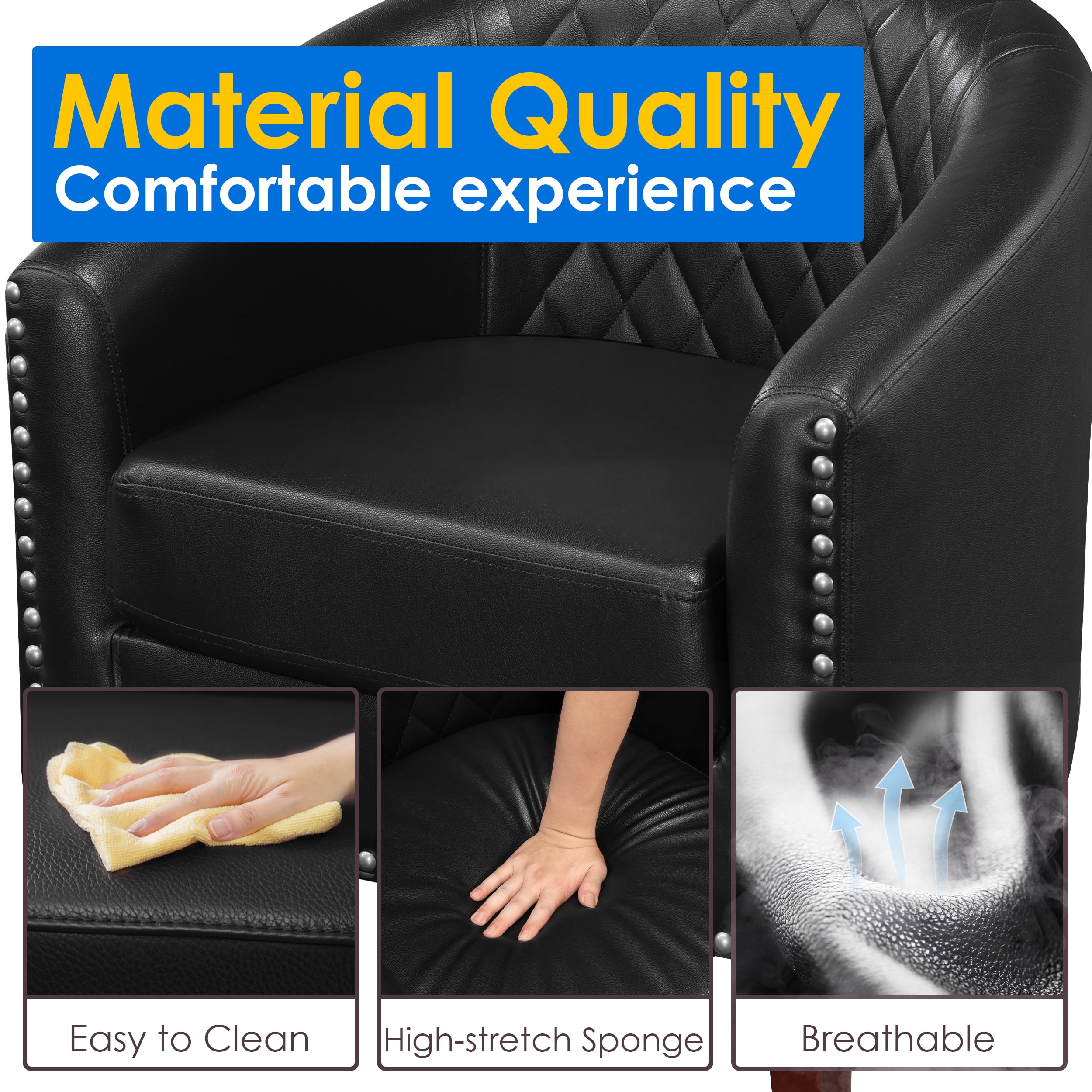 TrumanPick Barrel Chair Leather Accent Chair Club Armchairs Comfy chairs for Living Room, Bedroom, Black - Image 4