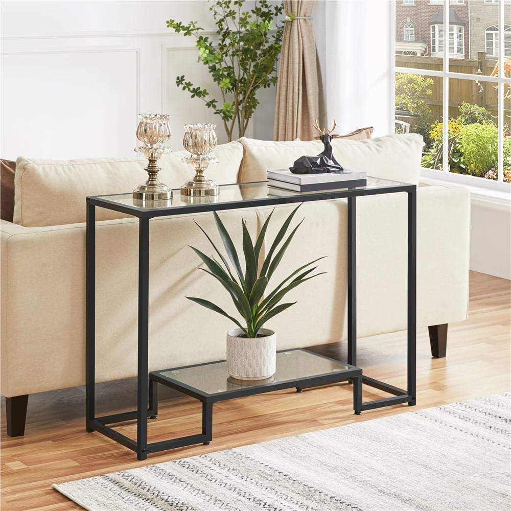 Alden Design Modern Glass Entryway Console Table for Living Room, Black - Image 5