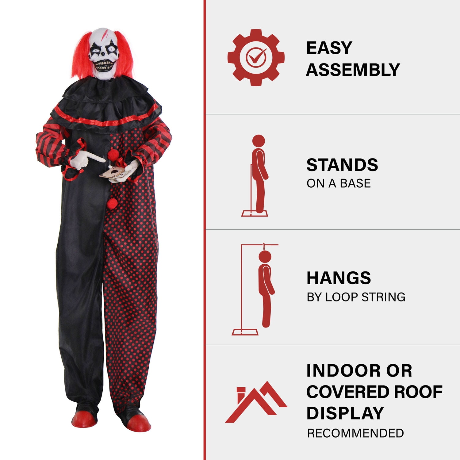 Haunted Hill Farm 6 ft Animatronic Pop-Up Two-Headed Clown with Light-Up Eyes for Scary Halloween Decoration, HHCLOWN-32FLSA - Image 13