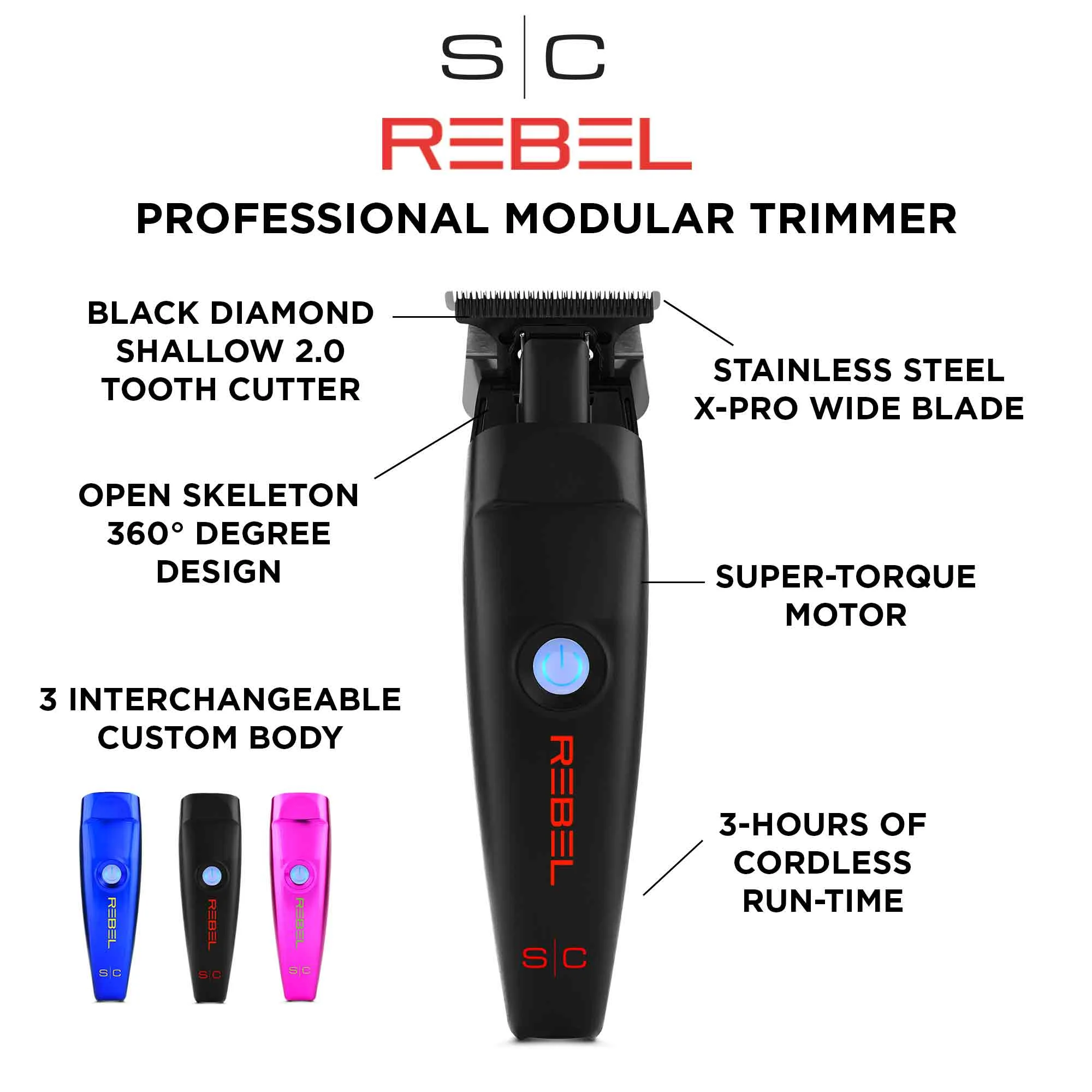 StyleCraft Rebel Professional Cordless Hair Trimmer, Battery-Powered, Interchangeable Body, Model SC409M, Multicolor - Image 7
