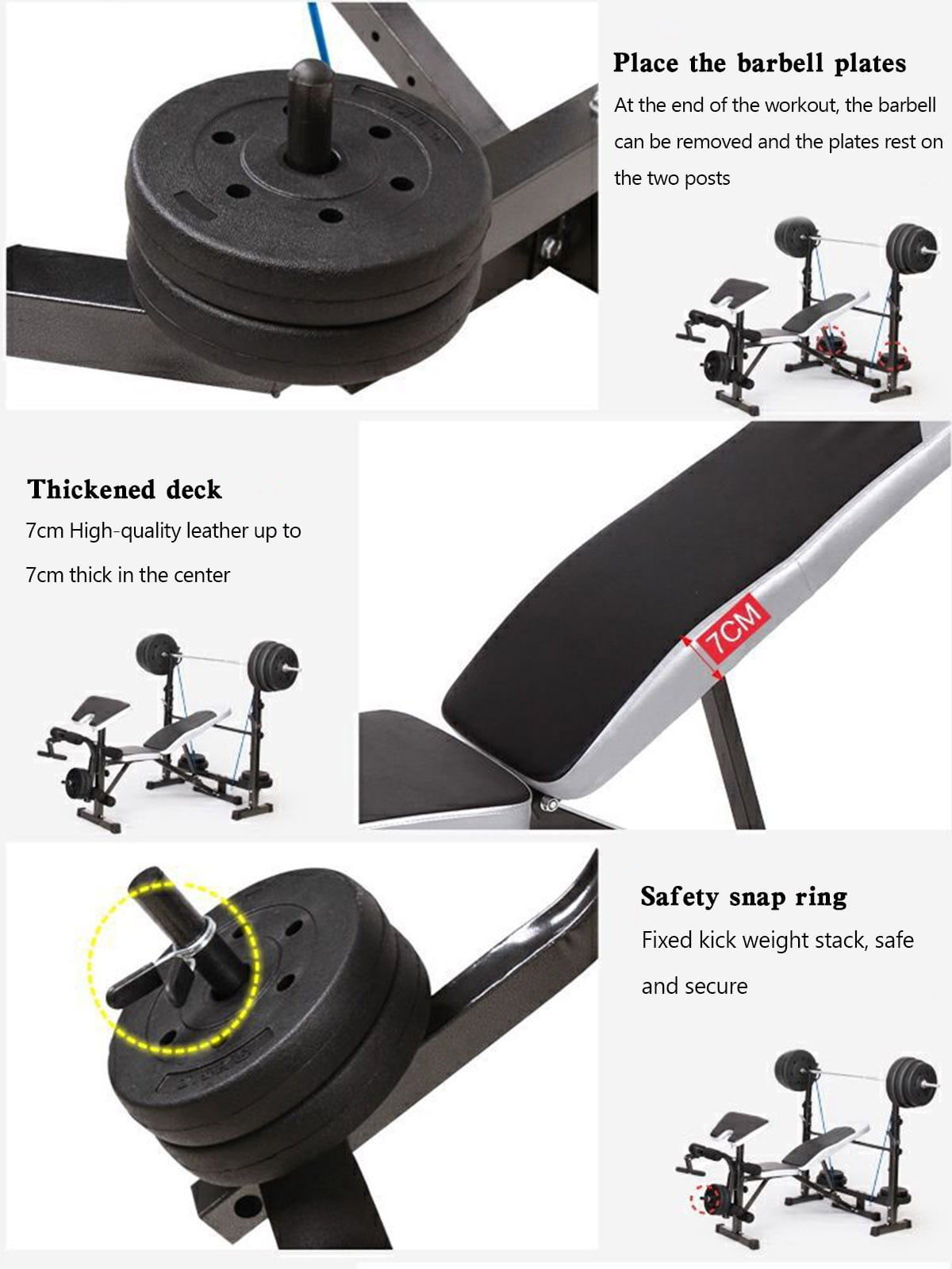 Adjustable Weight Bench Olympic Foldable Workout Bench Set with Barbell Rack & Leg Developer Preacher Curl Rack, Multi-Function Strength Training Bench Press Exercise Equipment for Home Gym - Image 6