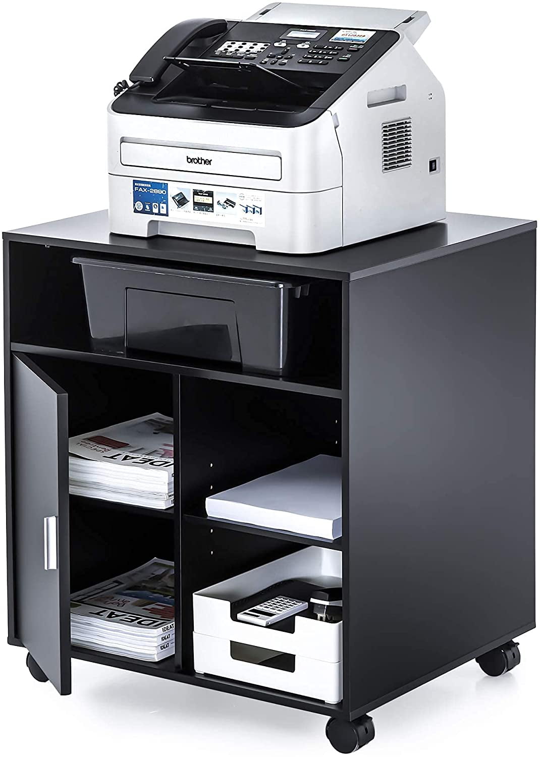 FITUEYES Printer Stand with Storage Adjustable Shelves, Wood Mobile Cart with Door, Rolling File Cabinet - Image 6