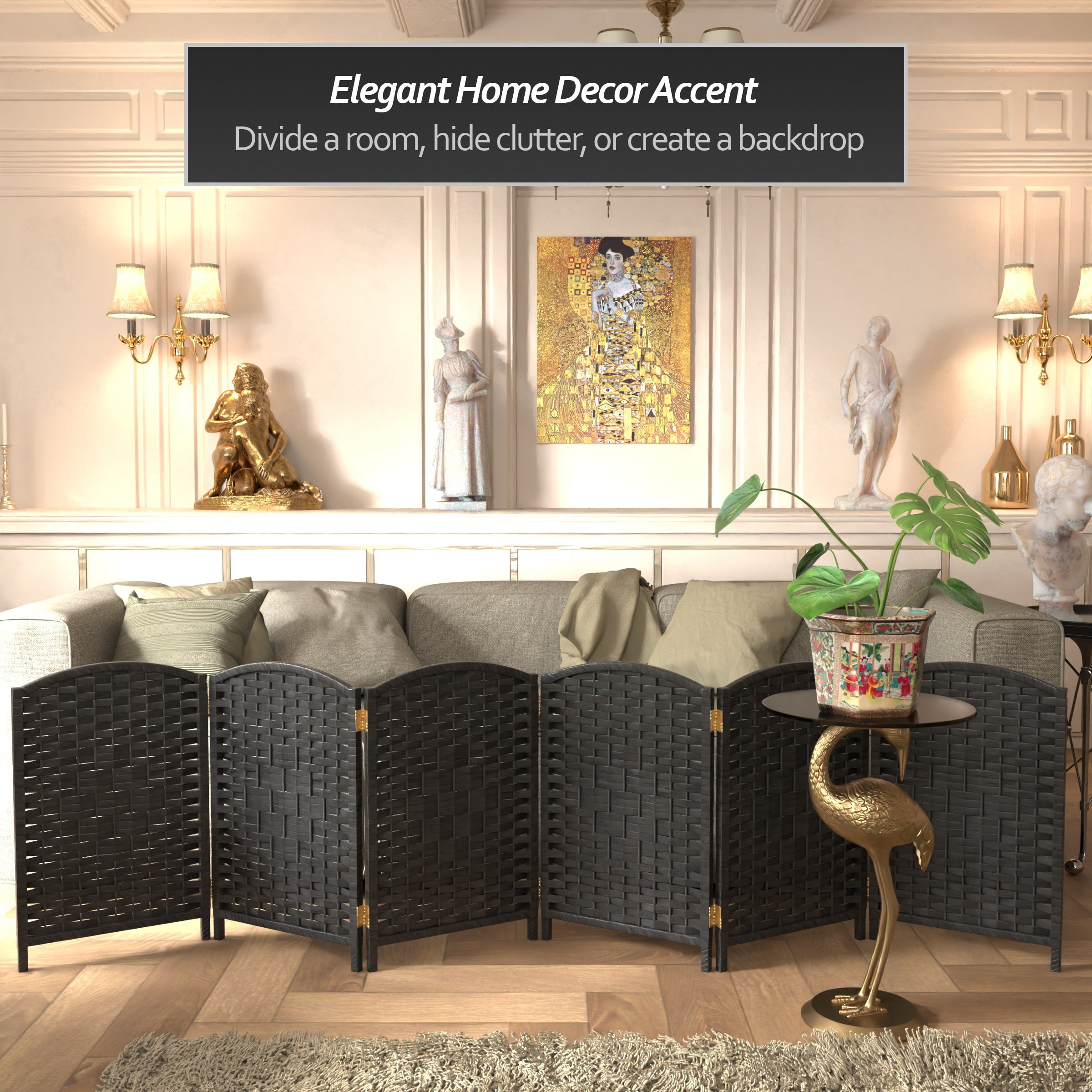 Red Lantern 2 ft. Short Diamond Weave Fiber Folding Screen - Black - 6 Panel - Image 2