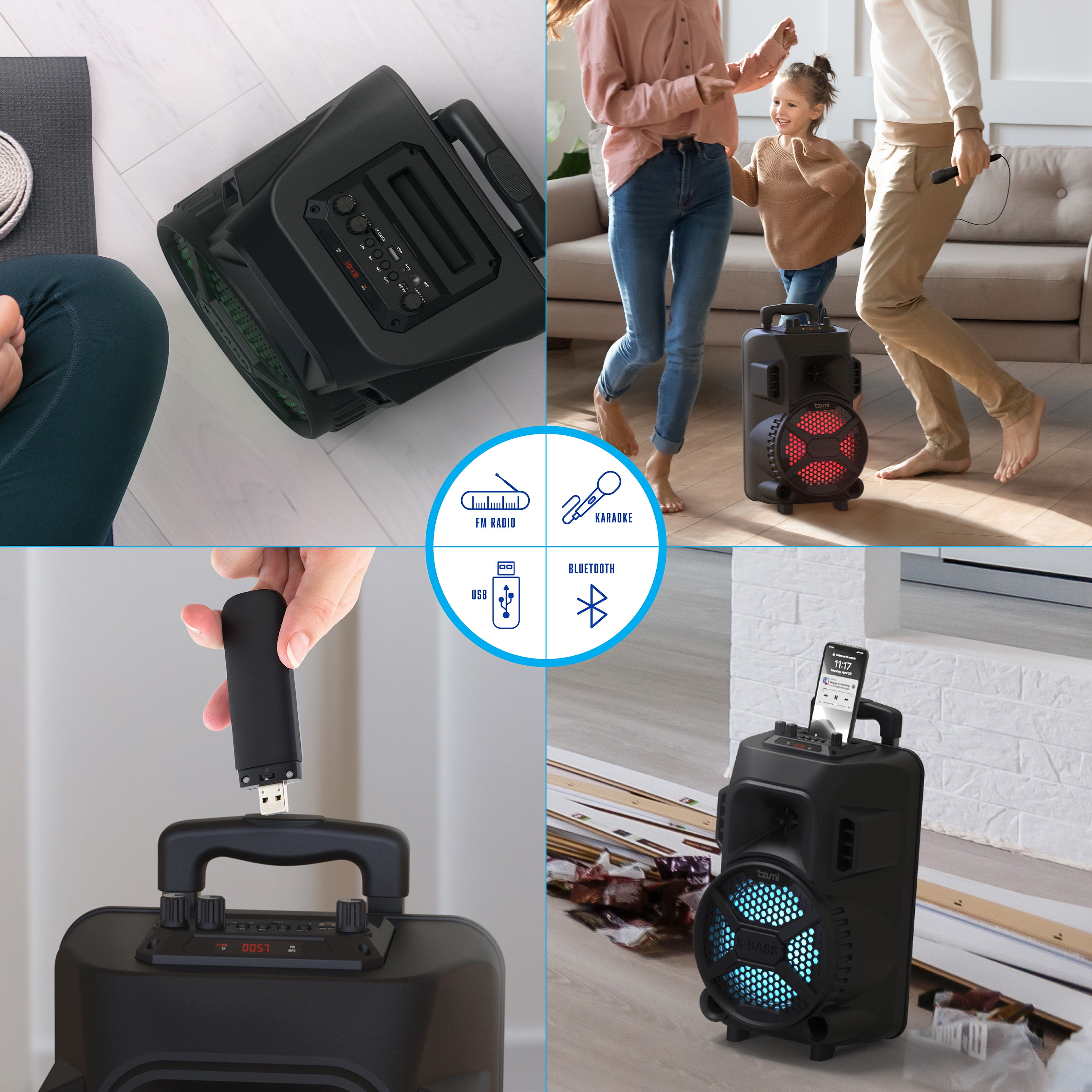 Tzumi MegaBass LED Lighting Wireless Bluetooth Portable Jobsite Speaker, Accessories Included, Black, 7485 - Image 3