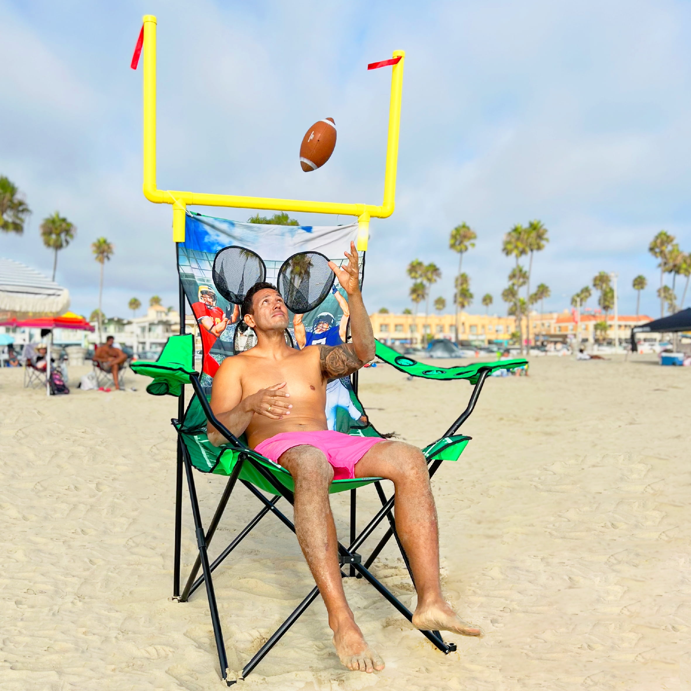 XXL Giant Football Toss Game & Tailgating Chair Combo - 8’ Tall - Outdoor Football Game for 2-4 people – Includes Footballs, Air Pump, Kicking Tee & Storage Bag – Tailgating, Backyard, Beach & Parks - Image 4