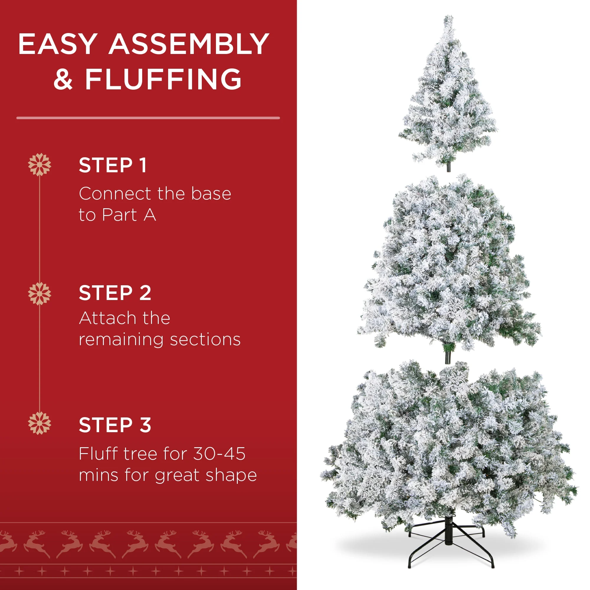 Vebreda 6ft Artificial Snow Decorated Flocked Hinged Christmas Tree with Metal Stand, Indoor Outdoor White - Image 3