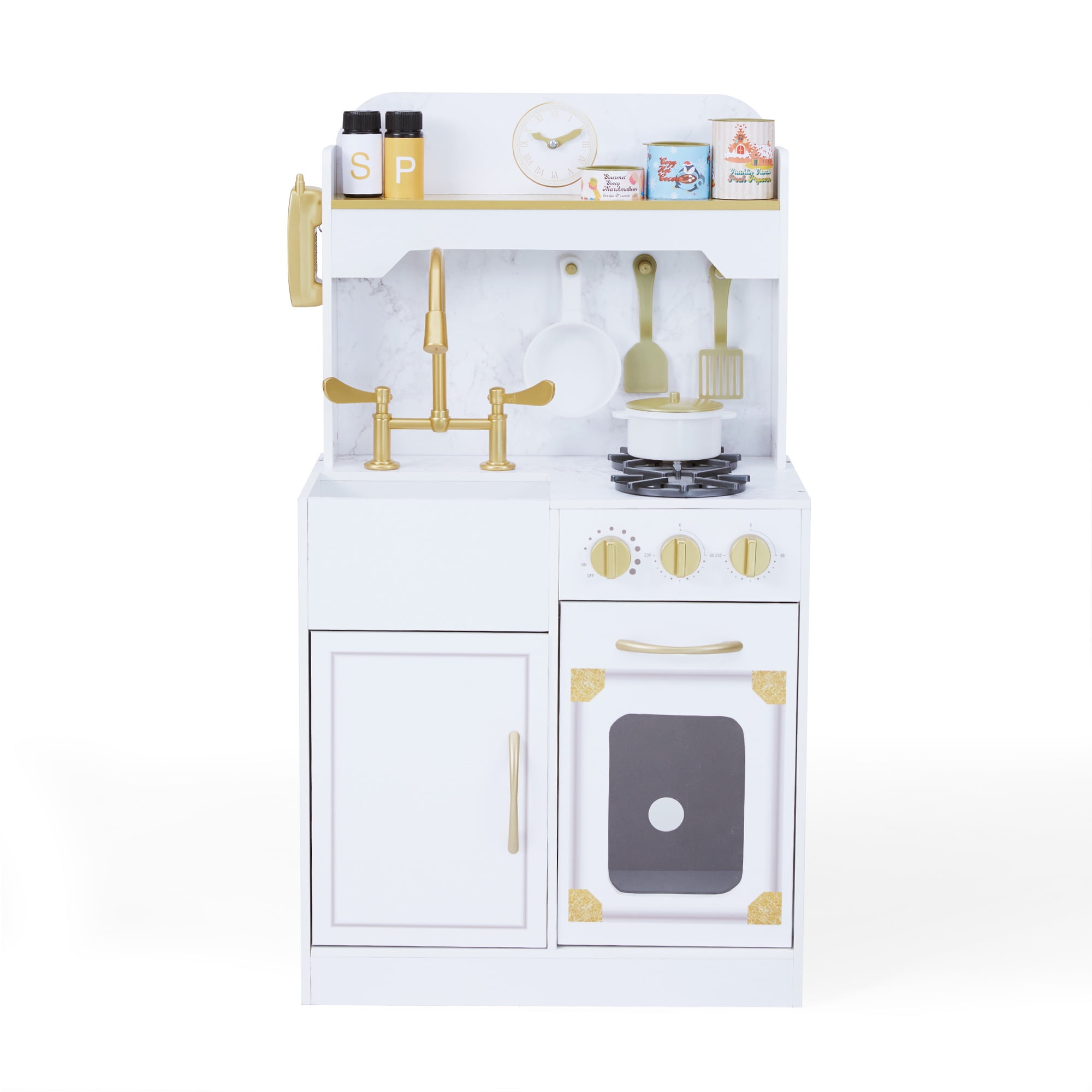 Teamson Kids Petite Versailles Classic Wooden Play Kitchen with Toy Set with Sink, Stove & 11 Accessories - Image 7