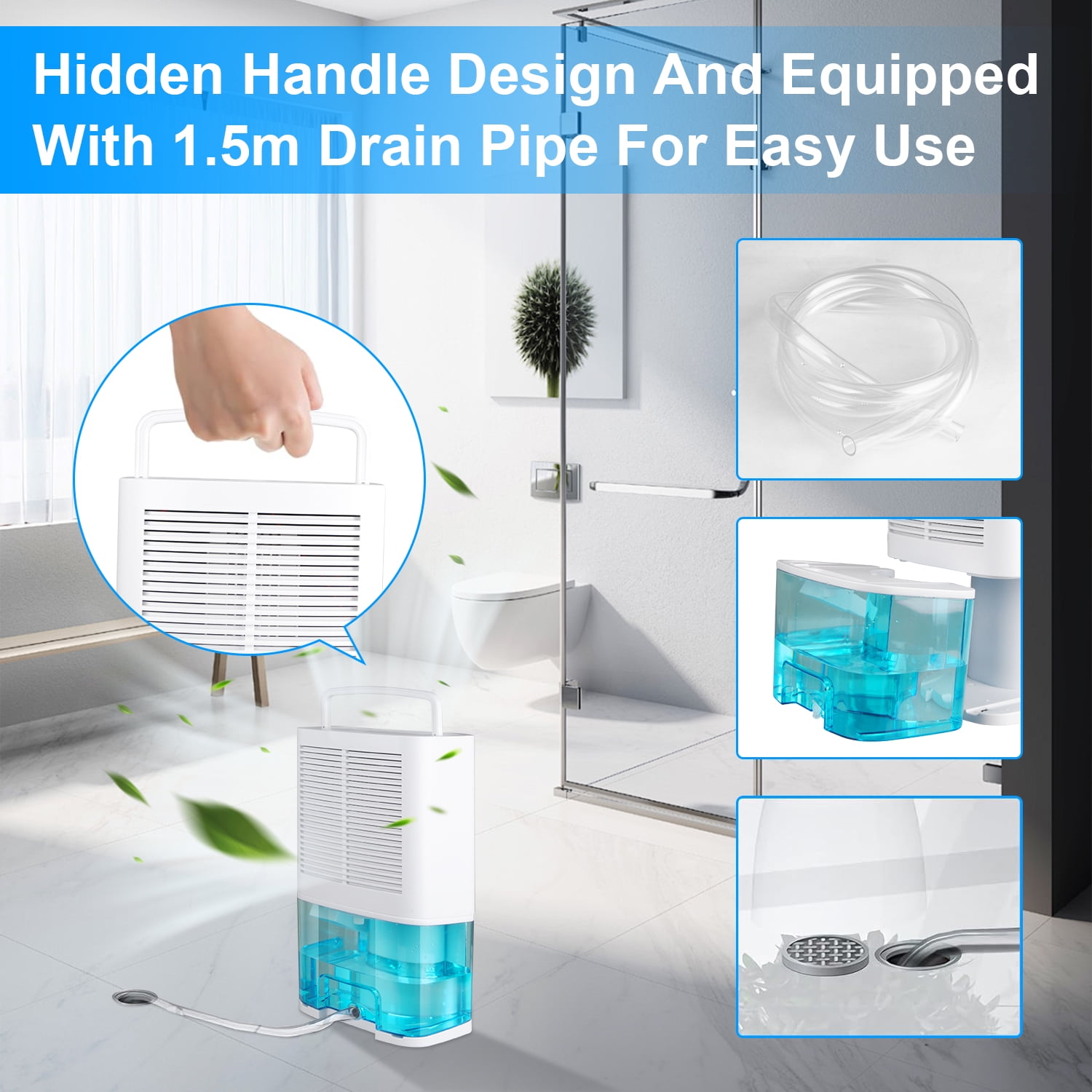 4-Pint Dehumidifier with Drain Hose for Room Home,HopePow Ultra Quiet 3,500 Sq. ft Coverage Area Energy Saving Efficiency Dehumidifier for Home,Bedroom,Bathroom,Small Room - Image 4