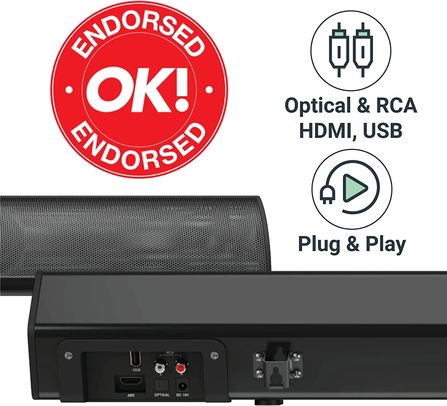 Majority Teton 120W 2.1 Channel Sound Bar with Built-in Subwoofer Powerful Home Theatre Sound | HDMI ARC, Bluetooth, Optical, RCA, USB & AUX Connectivity | Remote Control Included - Image 5