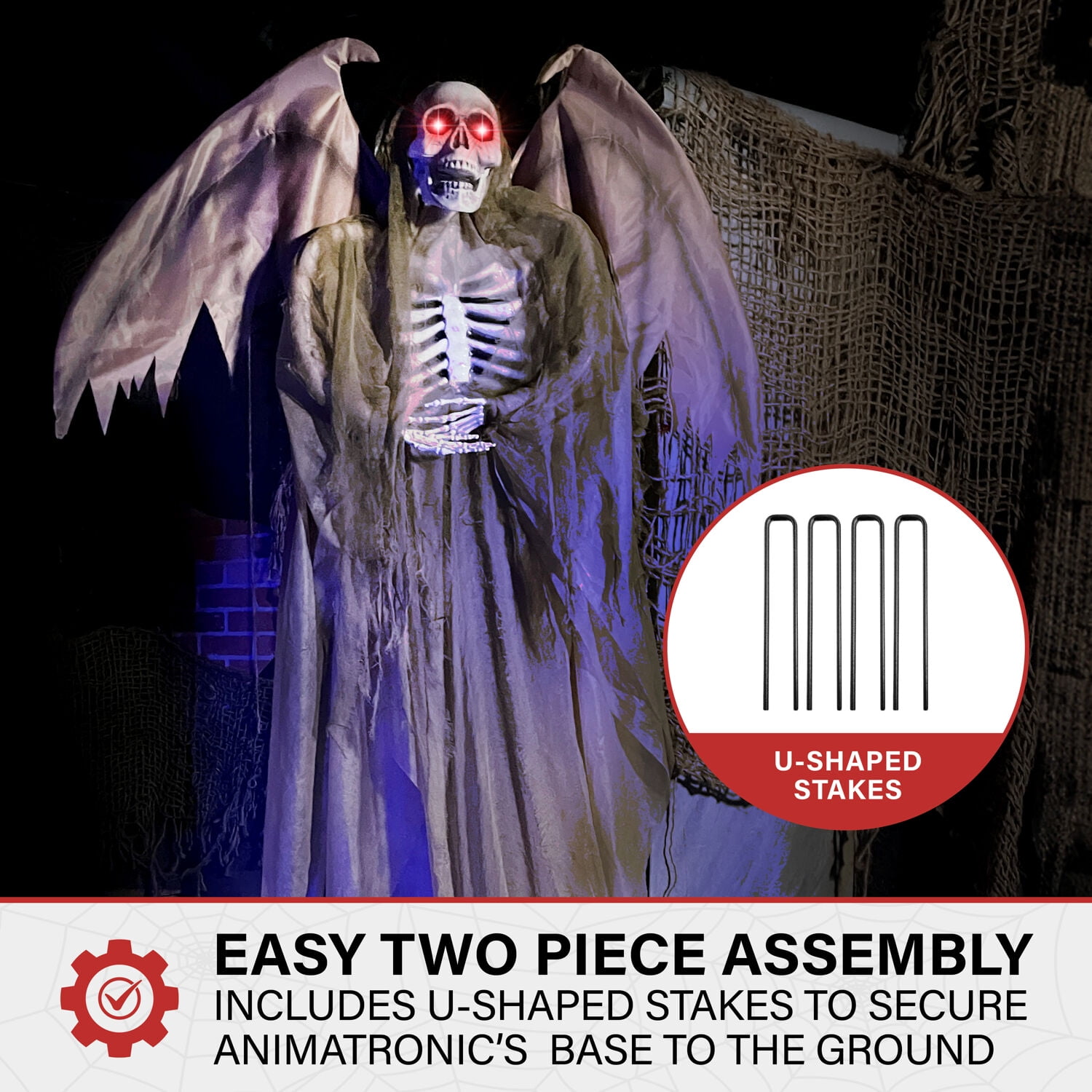 Haunted Hill Farm 5.5 ft Life-size Animatronic Reaper with Wings, Halloween Decoration, HHWINGSKEL-4FLSA - Image 8