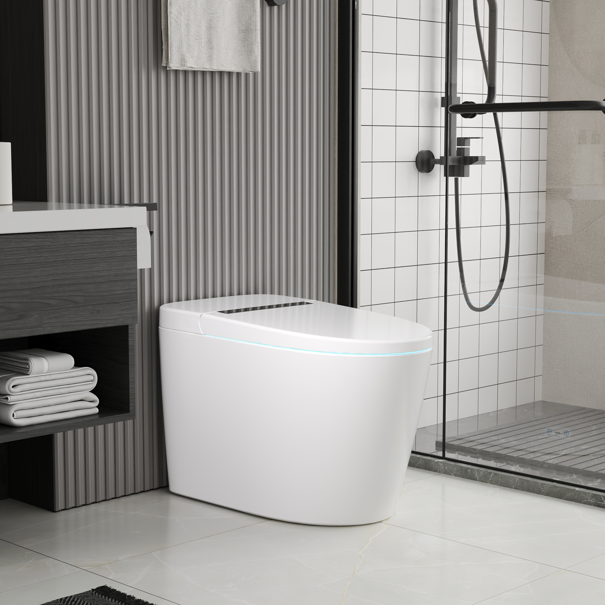 1-Piece 1.28 GPF Single Flush Elongated Toilet in White with Electric Heated Seat, Auto Flush, Night Light - Image 10