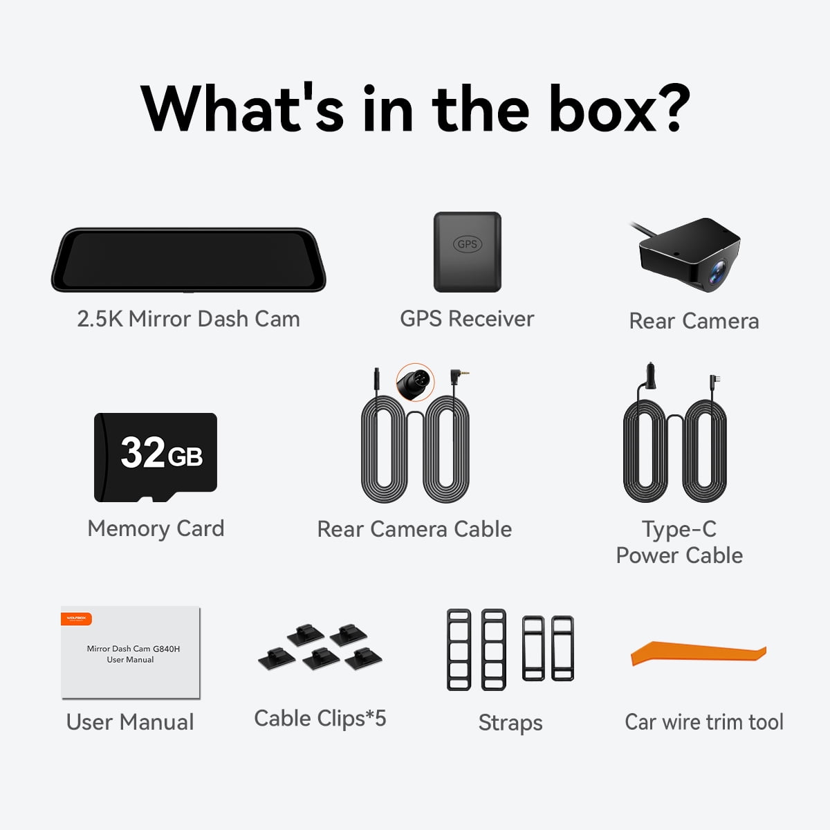 WolfBox Rear View Mirror Dash Cam, 2.5K Front + 1080P Rear Camera, 12'' Screen Mirror Car Dash Cam with Night Vision, Built-in Wi-Fi & GPS, 24H Parking Monitor, Free 32GB Card - Image 7