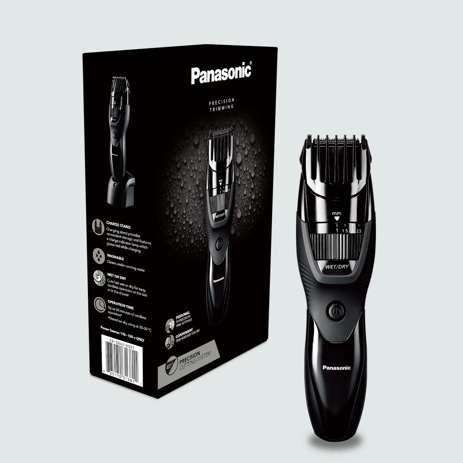 Panasonic Cordless Men's Beard Trimmer with 19 Length Settings, Washable, Rechargeable - ER-GB42-K - Image 3