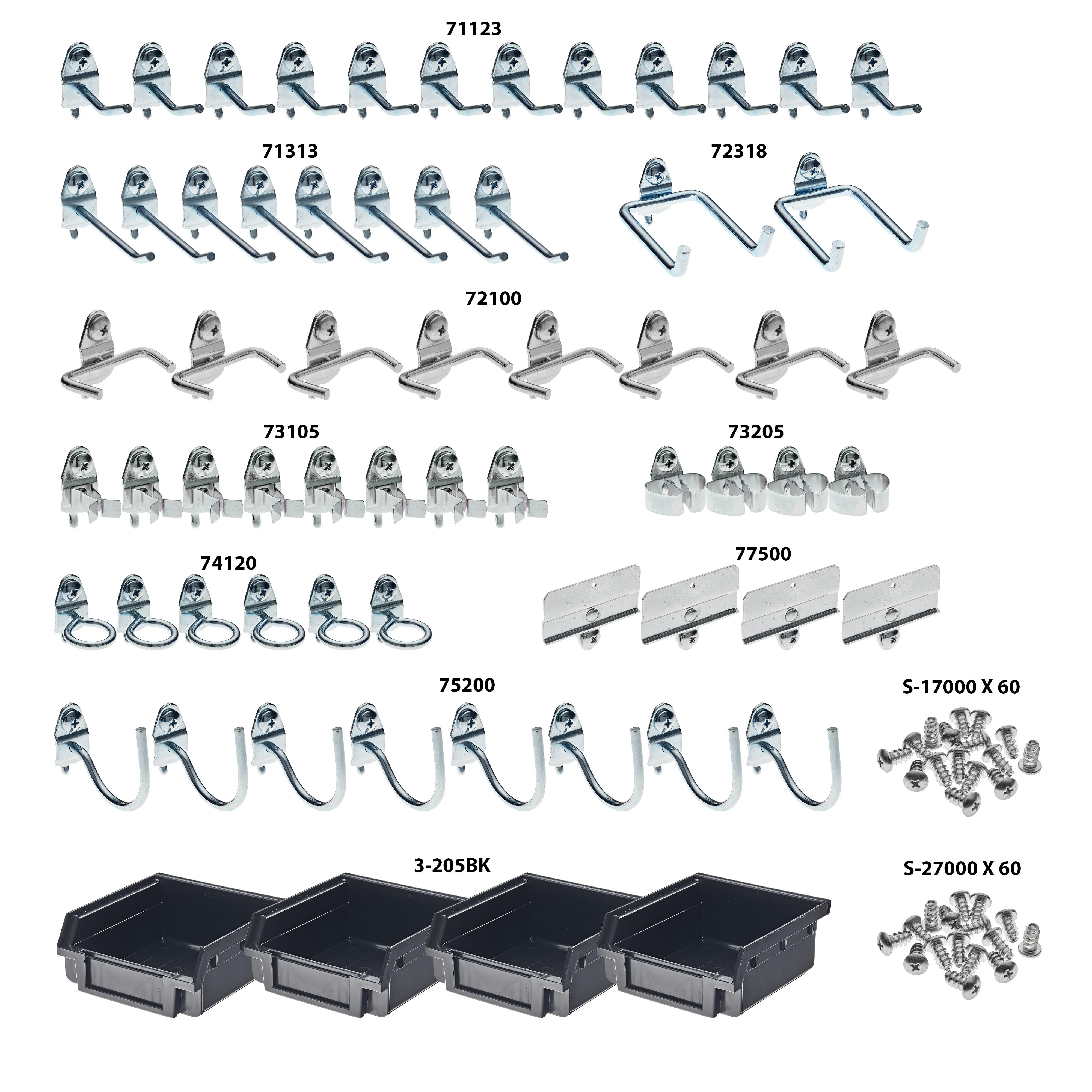 Triton Products® 64-Piece Steel Pegboard Hook & Plastic Bin Kit, 60 Hooks & 4 Bins, Model# 76964 - Image 4