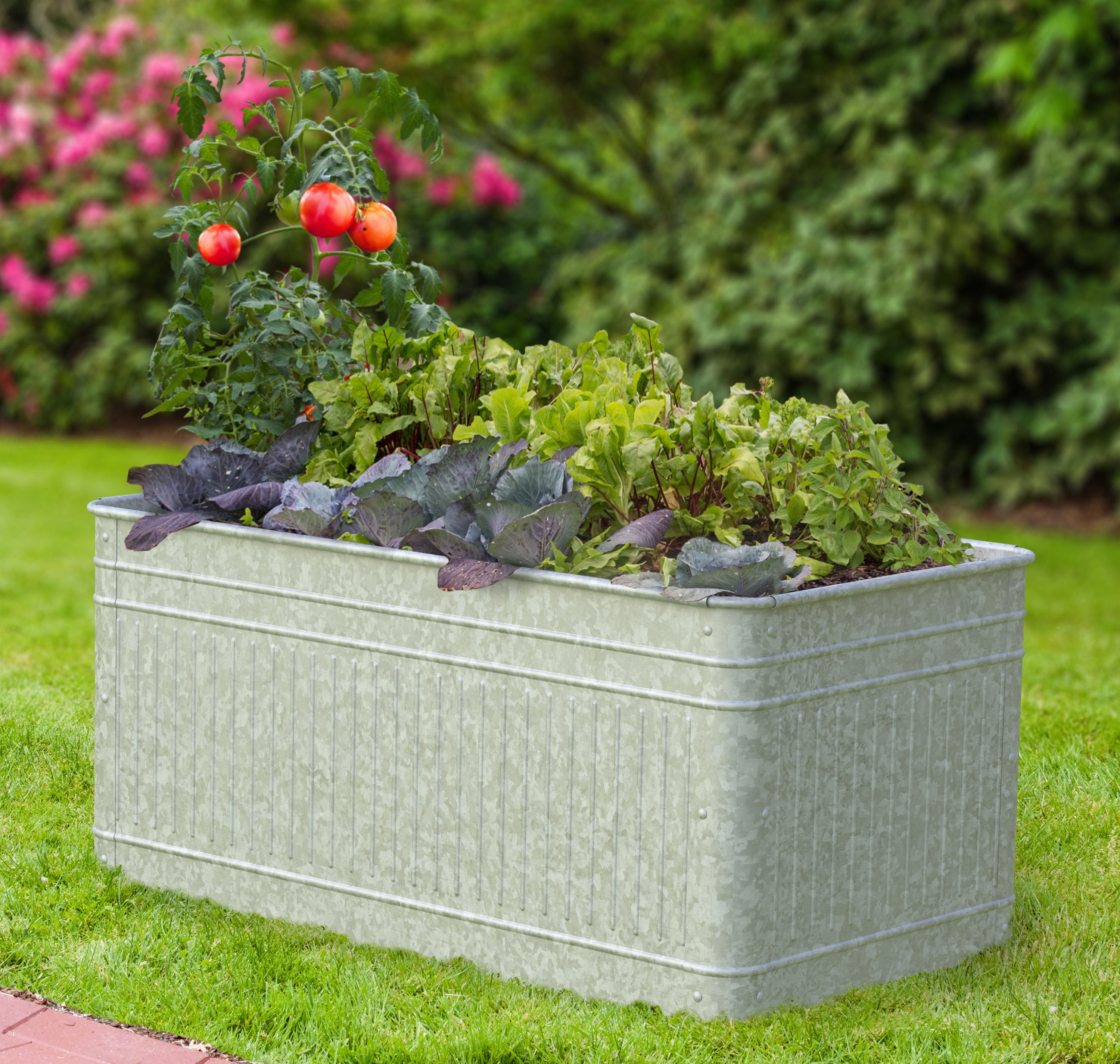 40" Raised Frame Bottomless Vintage Galvanized Metal Planter Box Outdoor Garden Bed for Vegetables Flowers Herbs - Image 5