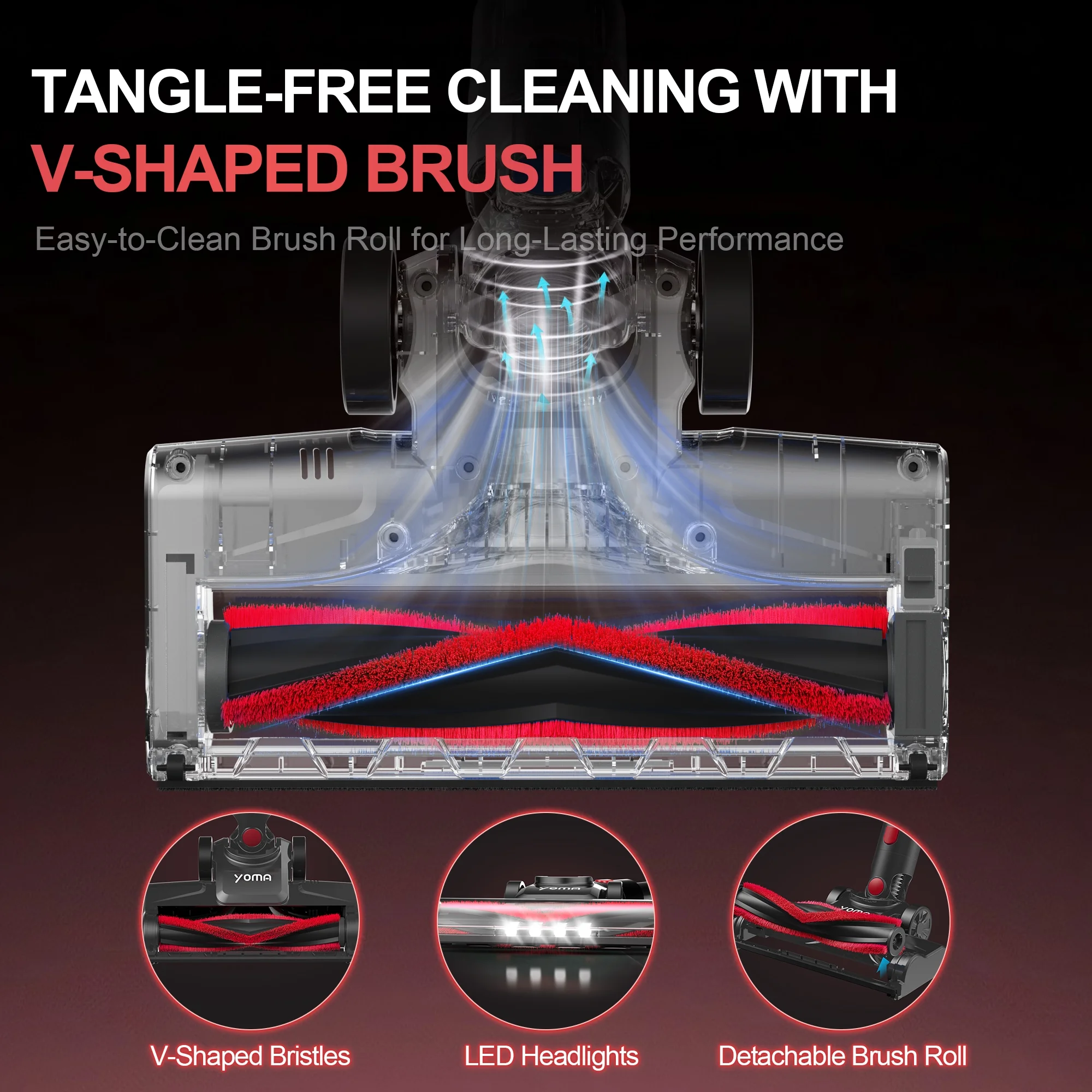 YOMA S18 Cordless Vacuum Cleaner, 6 in 1 Lightweight Stick Vacuum with Detachable Battery, 26Kpa Powerful Suction Vacuum Cleaner for Home Carpet Hardfloor Pet Hair - Image 4