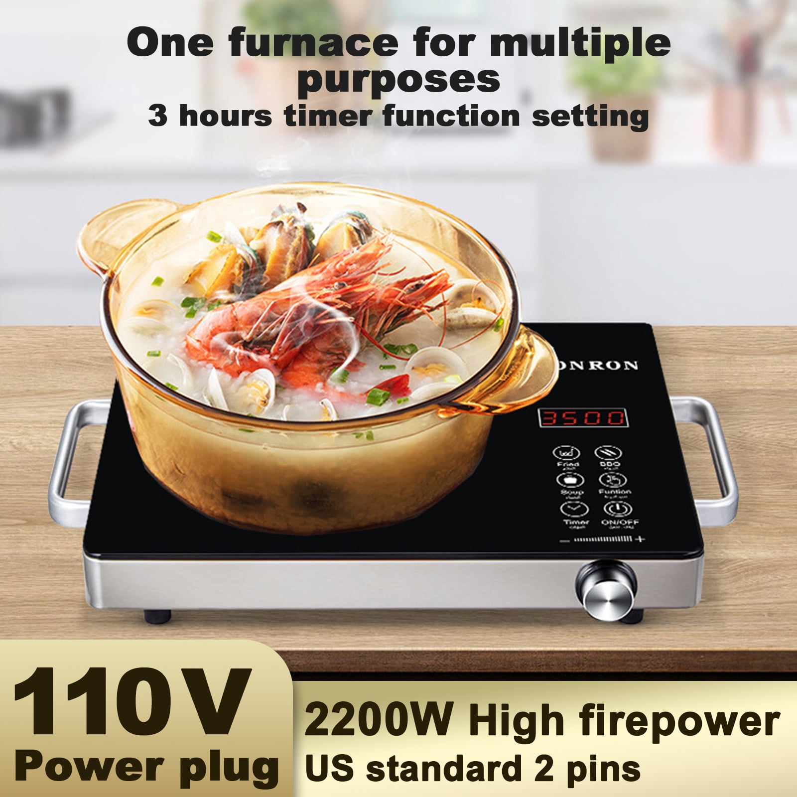 Wobythan 3500W Electric Hot Plate Ceramic Stove Infrared Induction Cooker Home Cooktop Cooking Furnace US 110V - Image 5