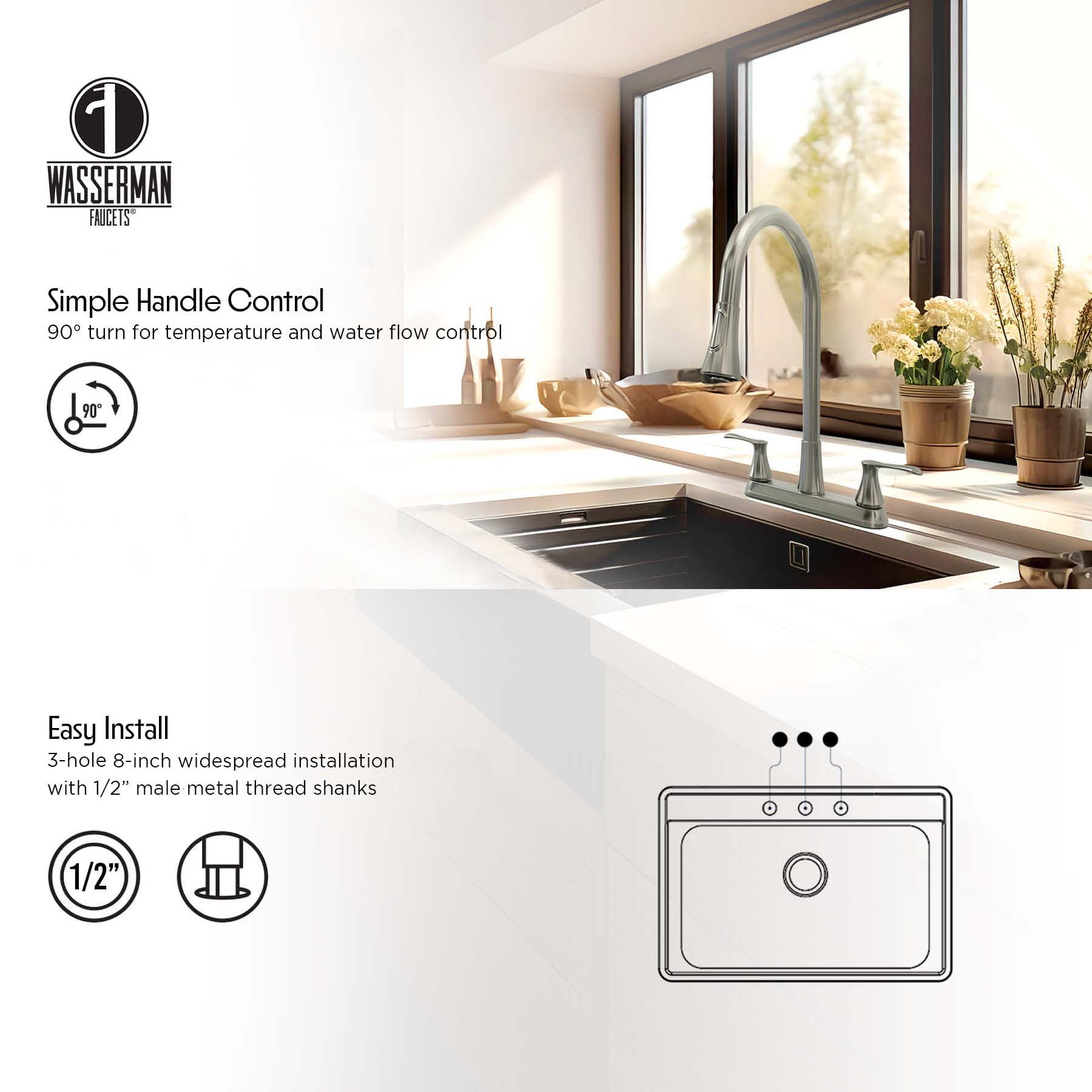 22167143 -Hybrid Metal Kitchen Sink Faucet 28mm Spout with Pull down Spray Brushed Nickel - Image 12