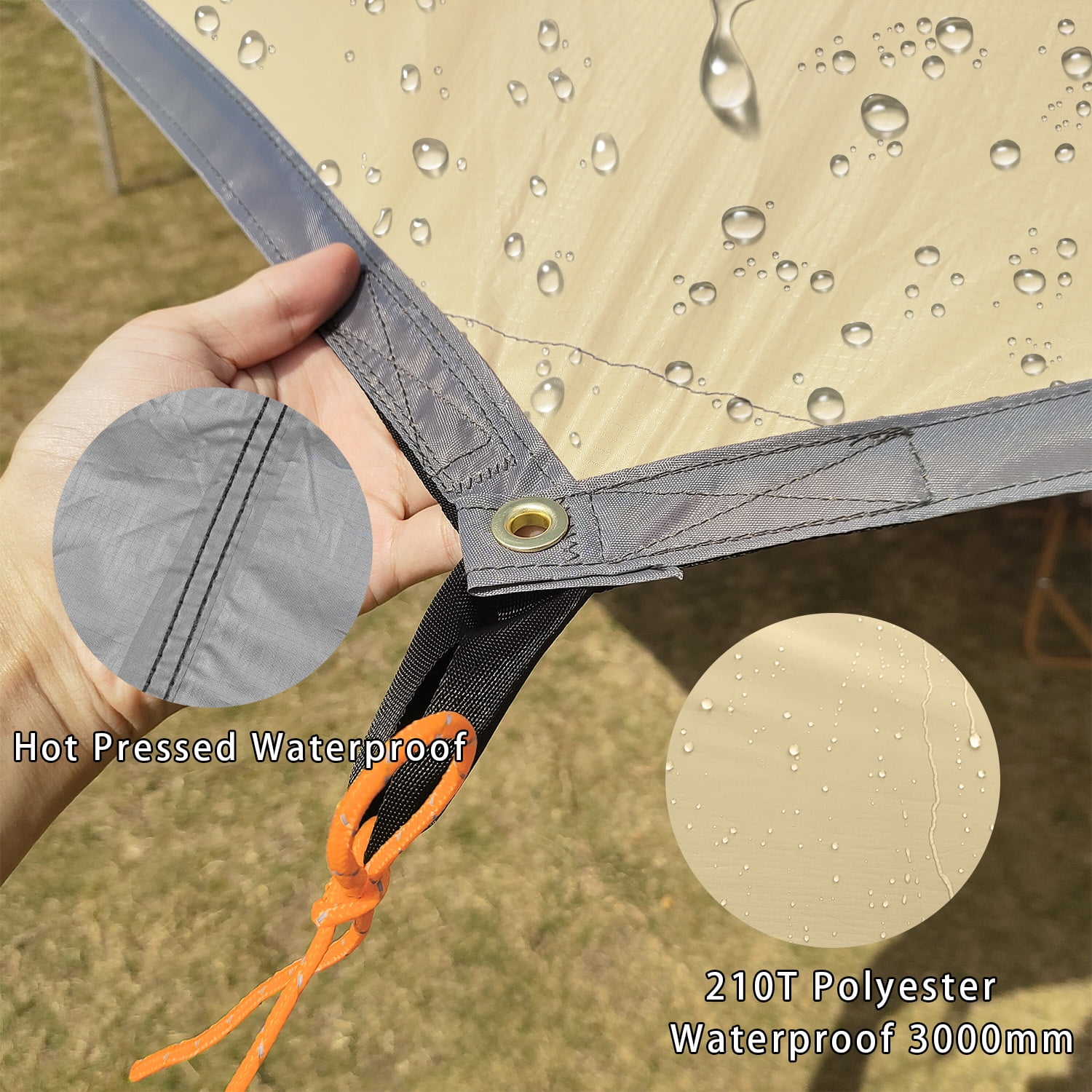 16x16ft Large Camping Tarp Waterproof Shade Awning Tent Sunshade Khaki Camping Sun Shelters (Without Pole) - Image 5