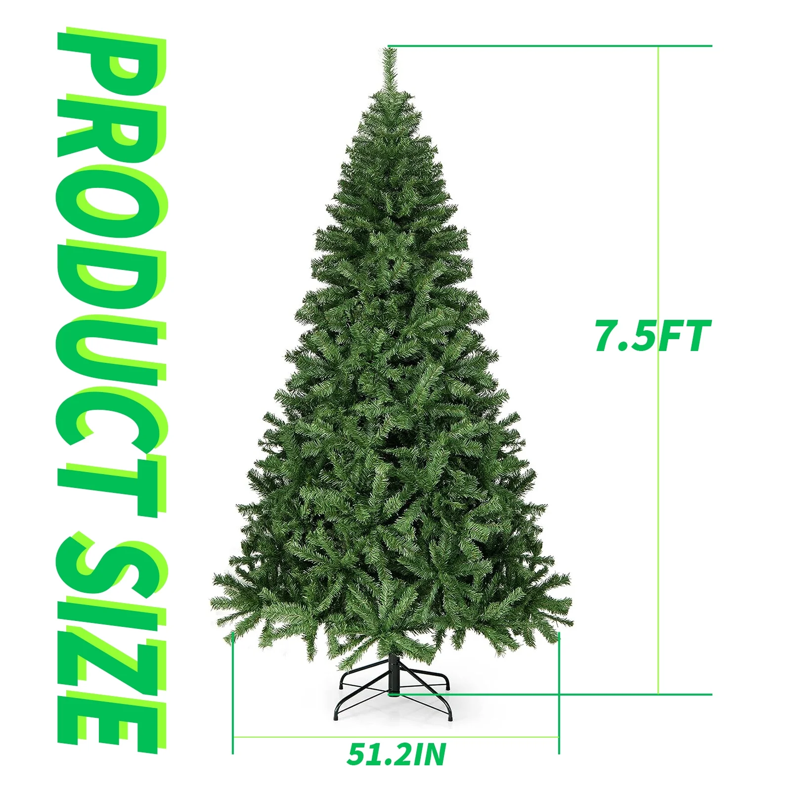 TBKLEY 7.5ft Artificial Christmas Tree for Home Office Party Decoration 1405 Branch Tips, Green - Image 3