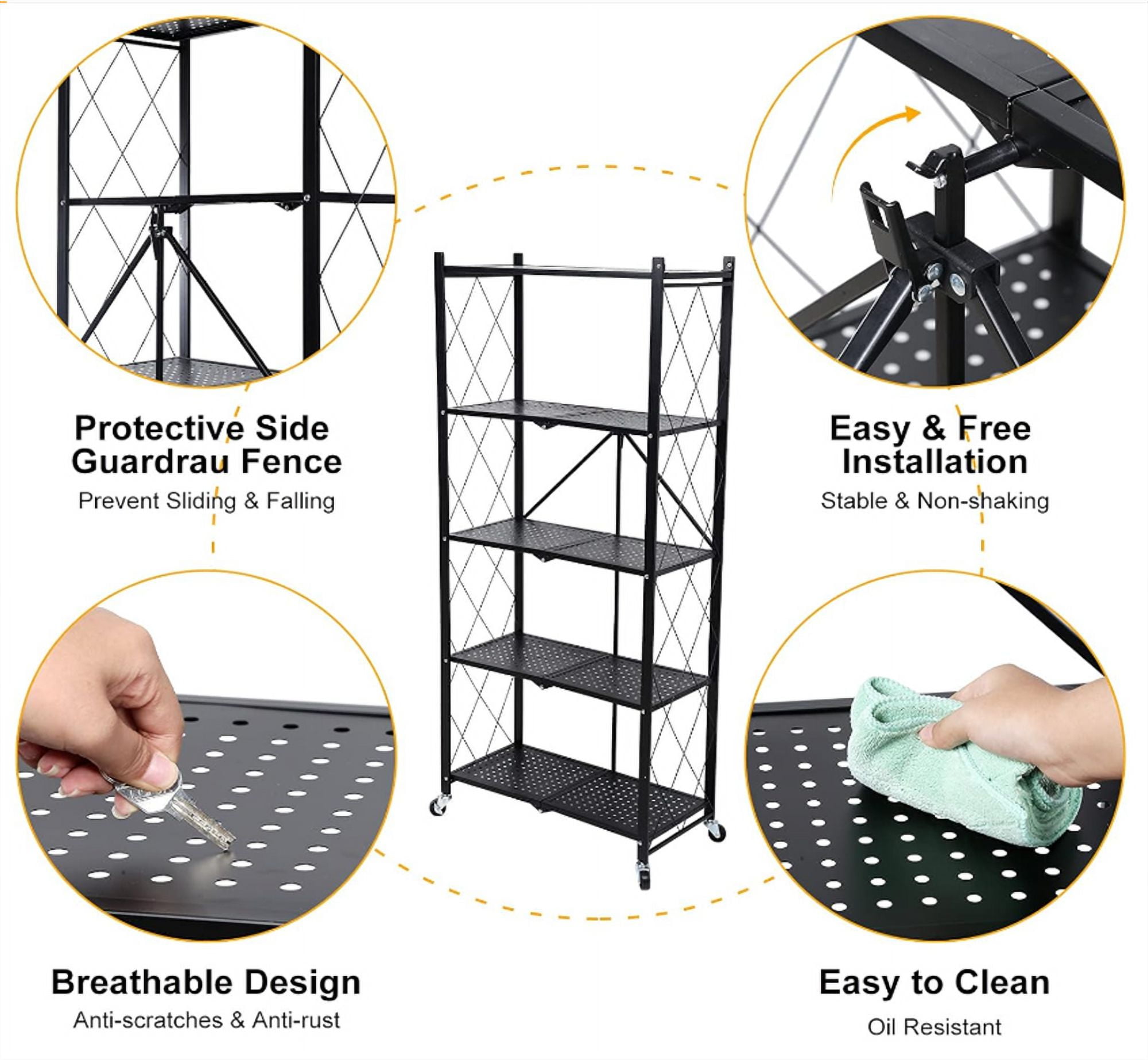 ZOUYUE Foldable Heavy-Duty 5-Tier Storage Shelf Unit, Black - Image 7