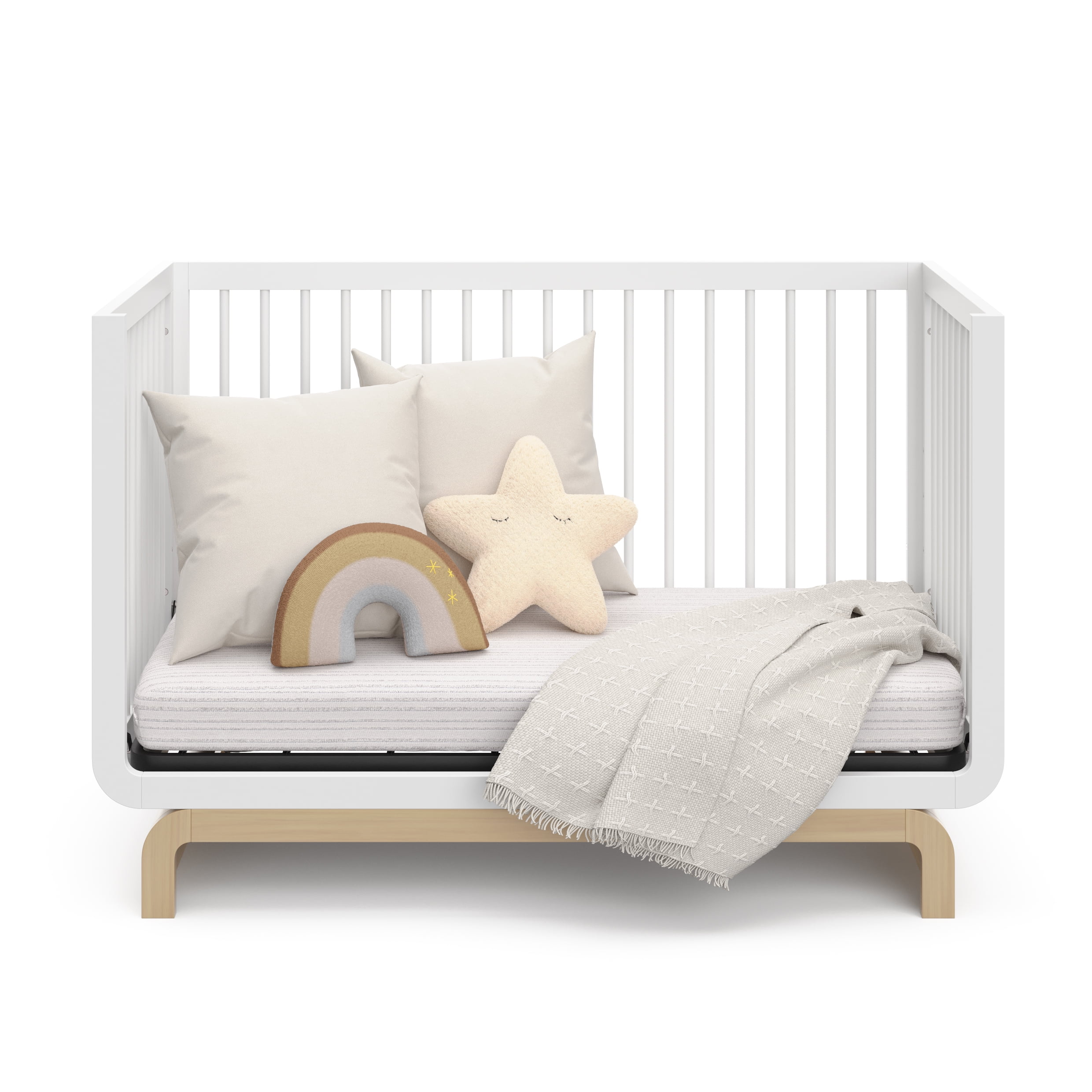 Storkcraft Santorini 5-in-1 Convertible Baby Crib, White with Driftwood - Image 7