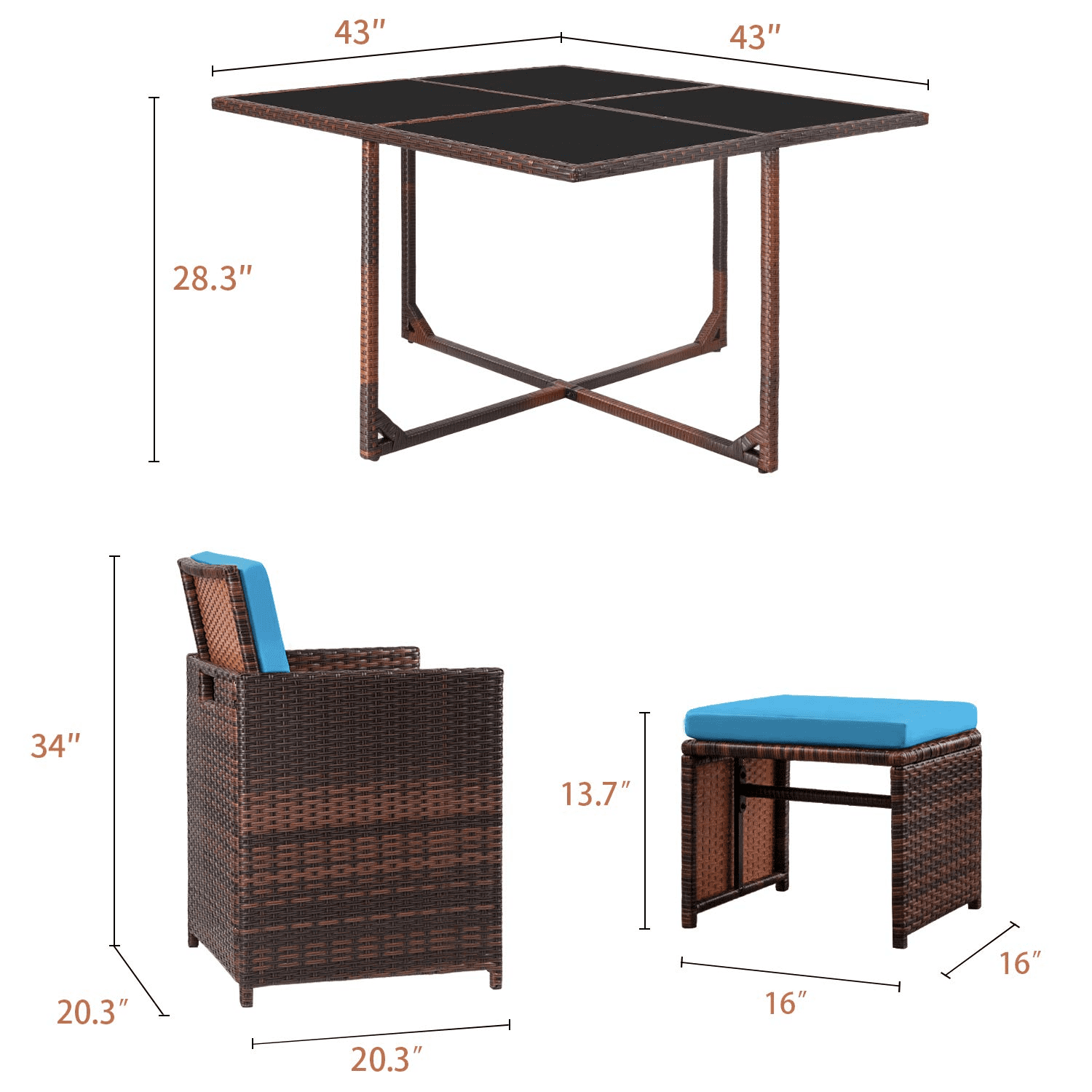 Vineego 9-Pieces Traditional Steel Durable Dining Furniture Sets Blue - Image 7